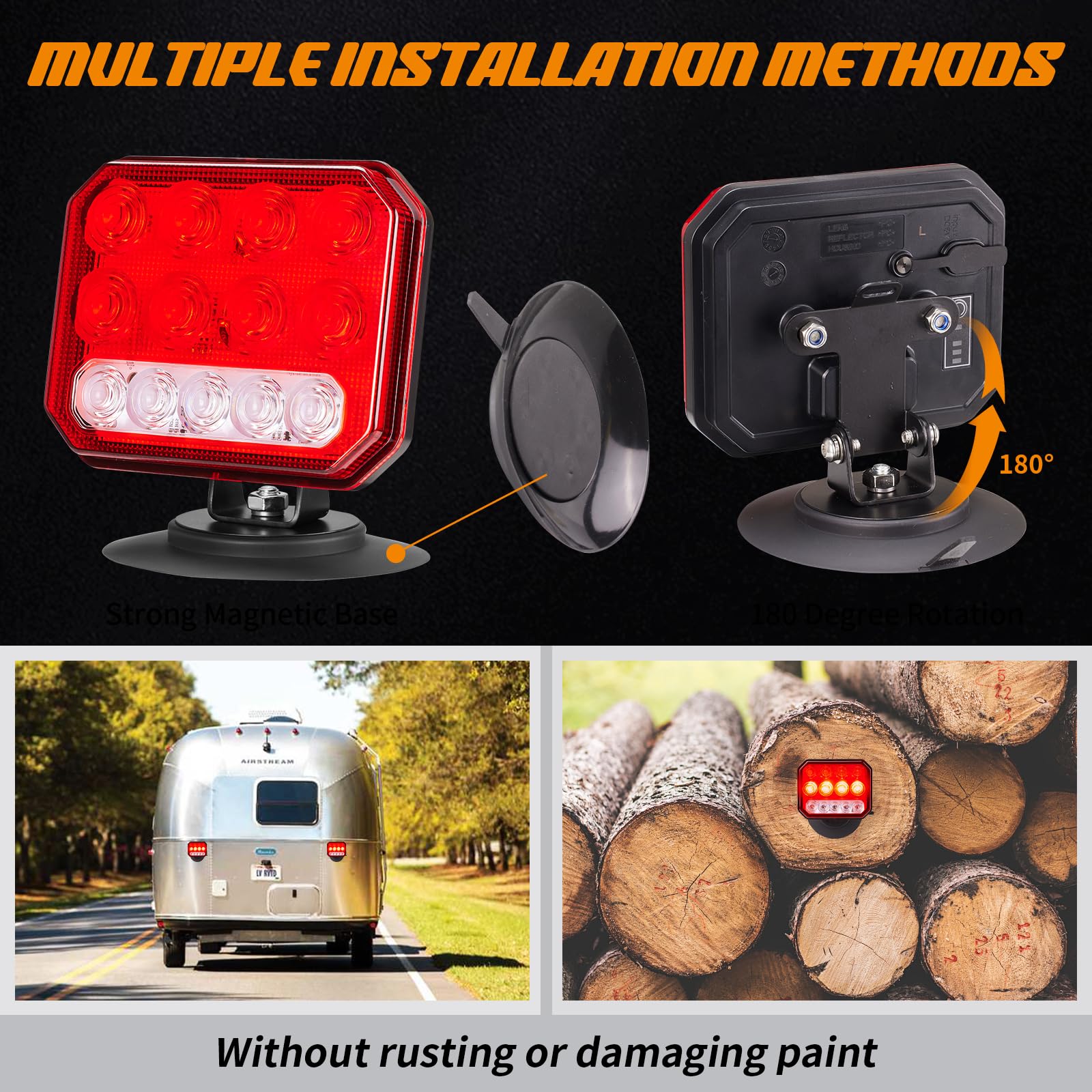 inhtgeas Wireless Trailer Lights - Dual Function Magnetic Tow Light with Strobe & Reverse Light, Model WTL5044, Red