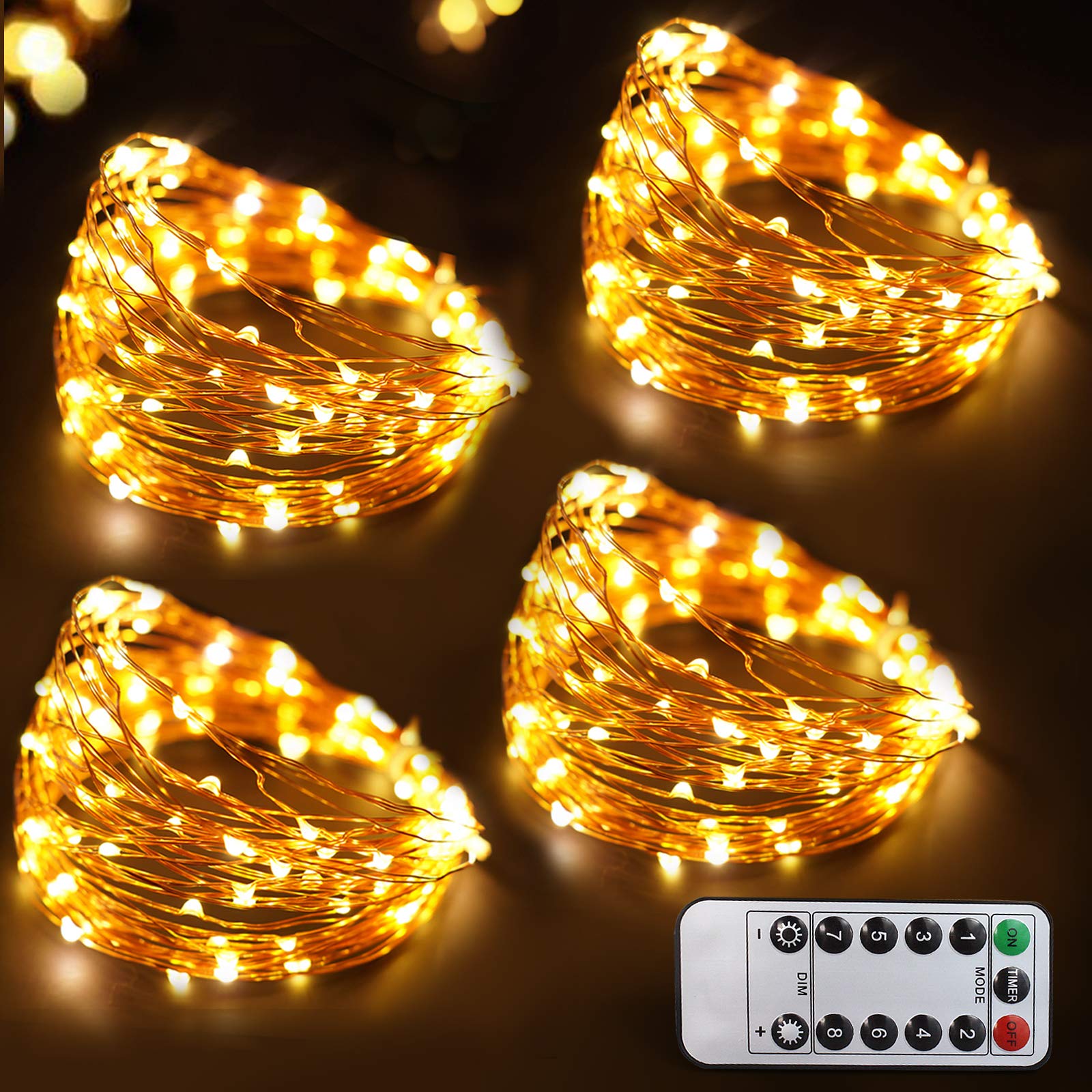 Bright Zeal 66 Ft 200 LED 8 Mode Christmas Fairy Lights Battery Operated with Remote - Warm White Multifunction Christmas Lights