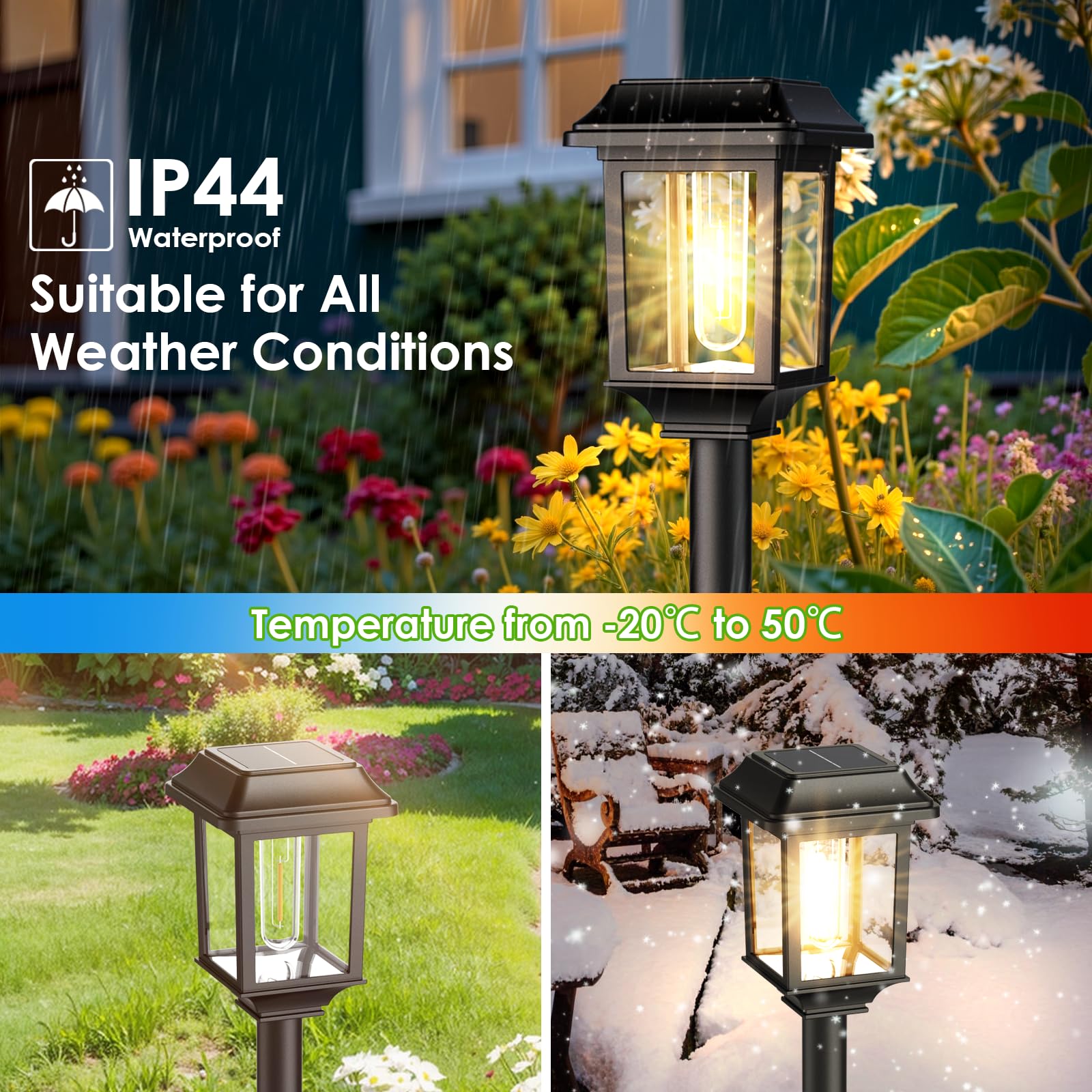 Mancra Solar Path Lights, 8 Pack Waterproof Metal Glass, Warm White Outdoor Garden Decor for Landscape, Yard, Patio, Driveway