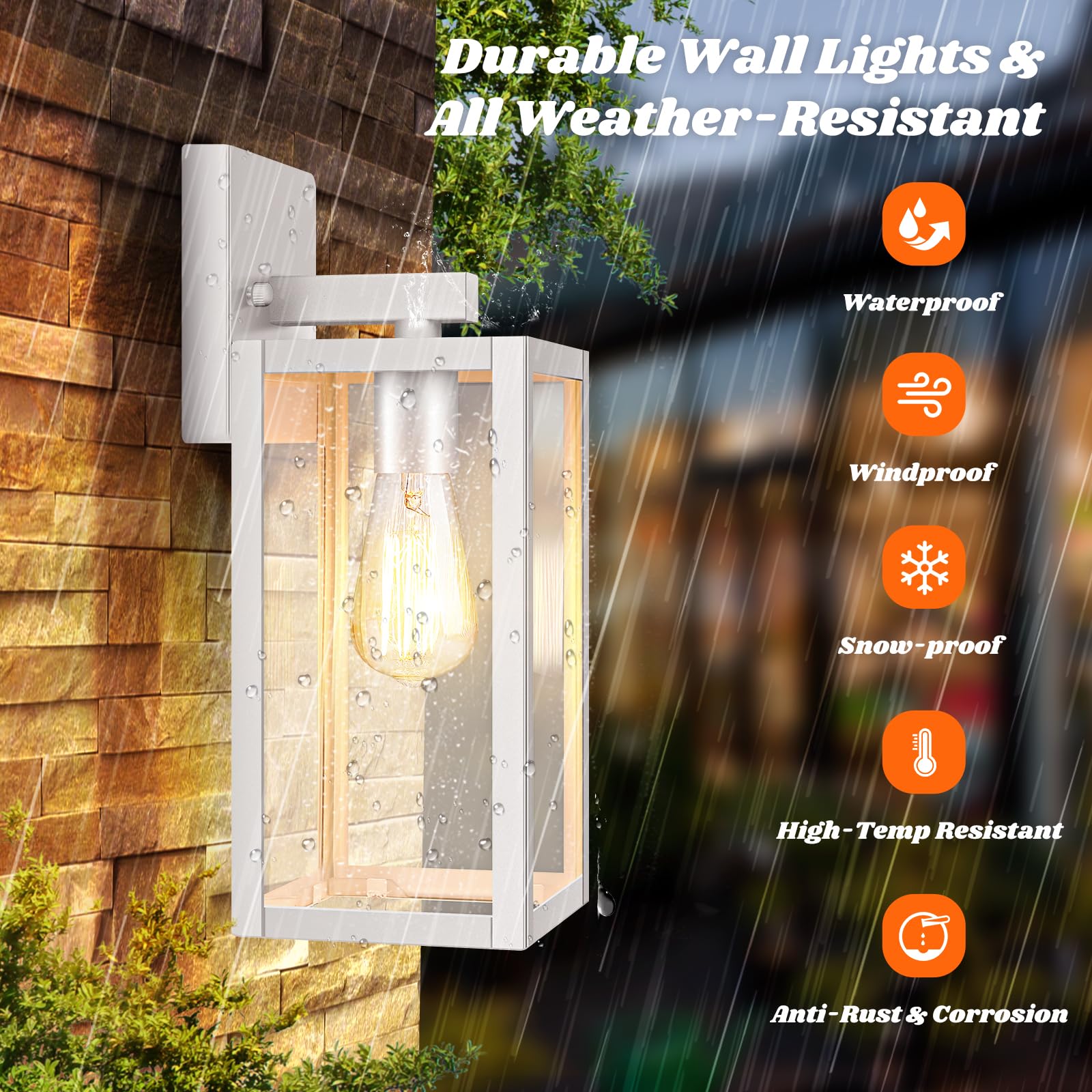 2-Pack Outdoor Wall Light Fixtures , Waterproof Exterior Wall Lanterns With Clear Glass, Anti-Rust Outside Wall Sconces, Front P