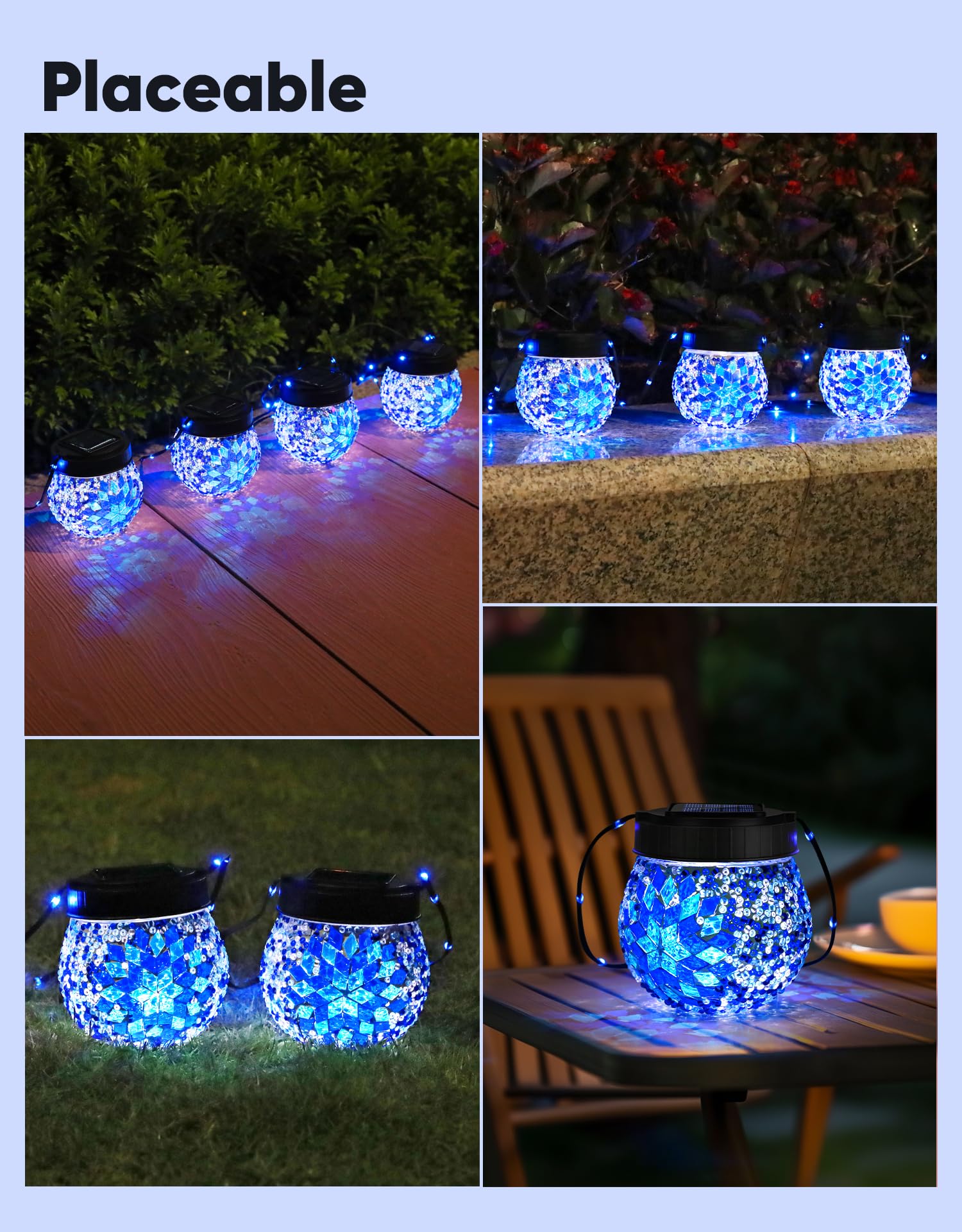 Mosaic Solar Lights Outdoor 6 Pack  Solar Hanging Lanterns Christmas Halloween Gifts For Women Mom Grandma  Waterproof Glass Globe Lights  Garden Patio Decor For Yard  Tree  Balcony  Cold