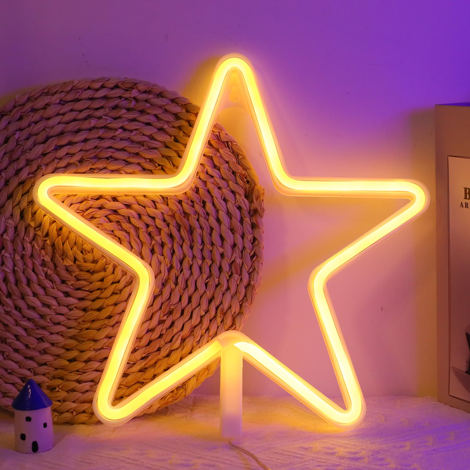 ENUOLI LED Neon Sign Star Night Light Wall Decoration Art for Bedroom Living Room, Warm White, Model sNH.G009, Size: Star