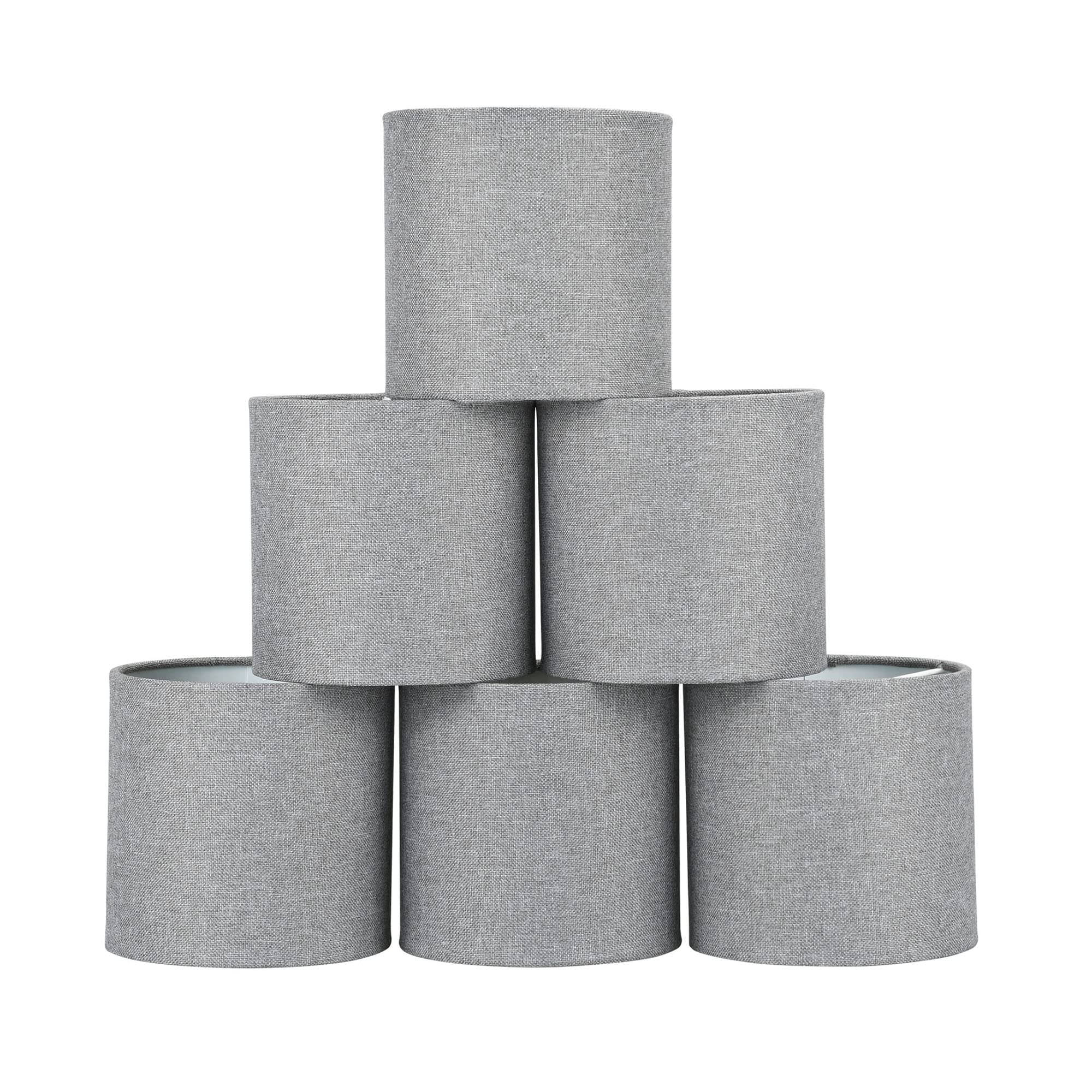 LAMPWELL MEMO Clip-on Chandelier Fabric Lamp Shades,Set of 6,Small Drum,5.2''  5.2''  H5.2'',Linen, Handmade,Modern Trendy Decor