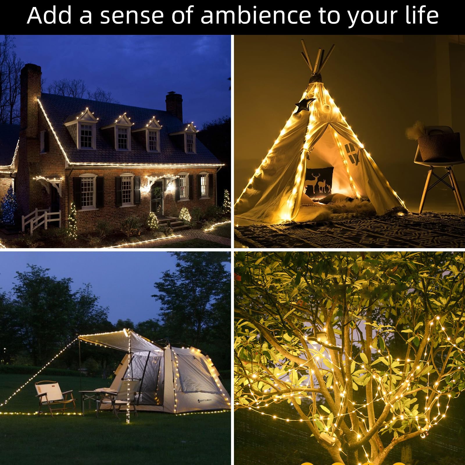 Solar Camping String Lights, 39Ft 120Led Stowable String Lights With 8 Lighting Modes, Usb Rechargeable, Ip64 Waterproof Solar S