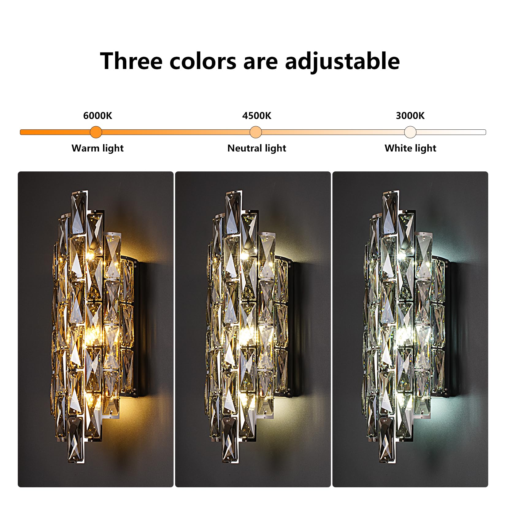 Kaiyuan Crystal Wall Sconce, Smoky Gray Light Fixture for Bedroom, Bathroom, Living Room