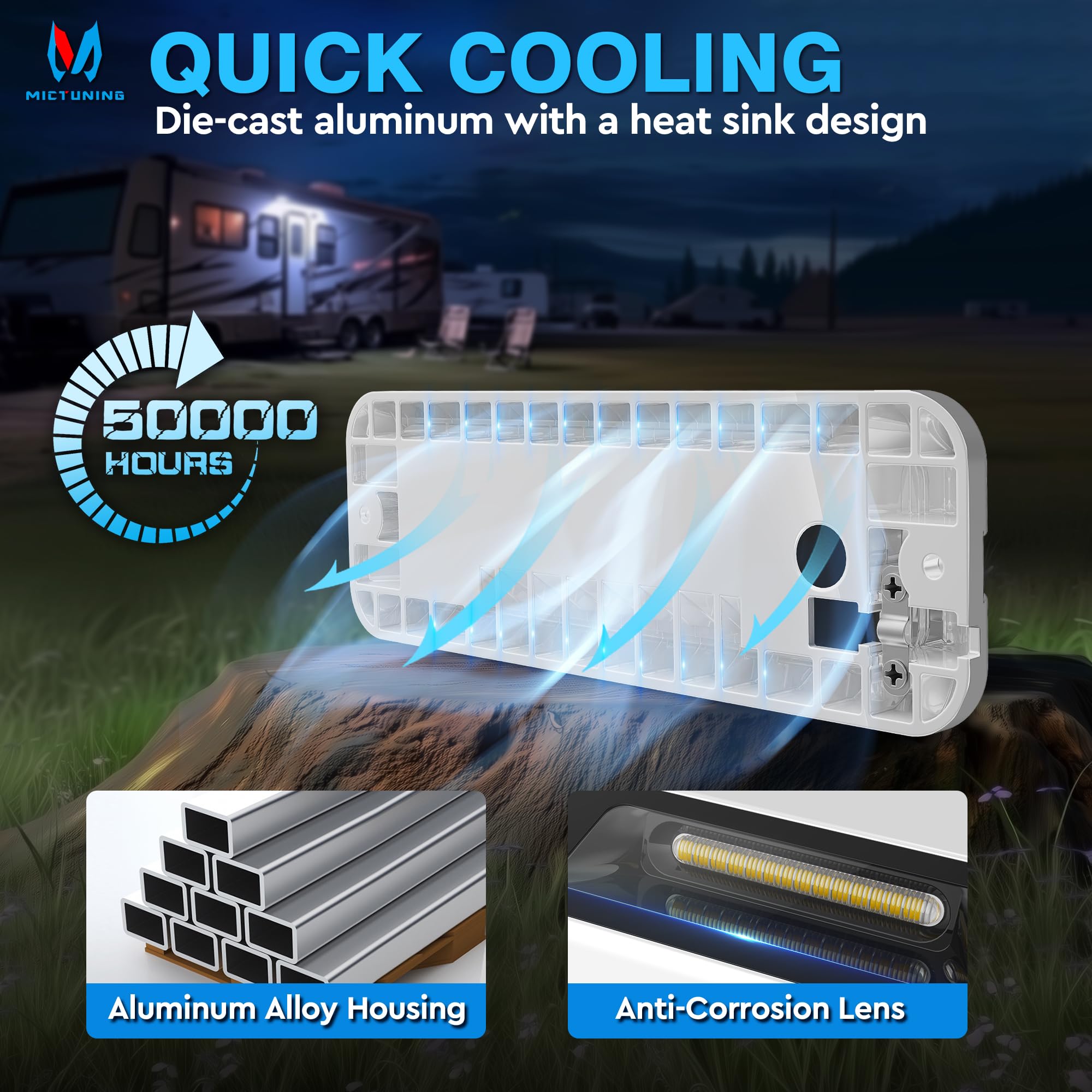 MICTUNING 6 Inch LED Outdoor Porch Light, White Aluminum, IP68 Waterproof, 1 Pack