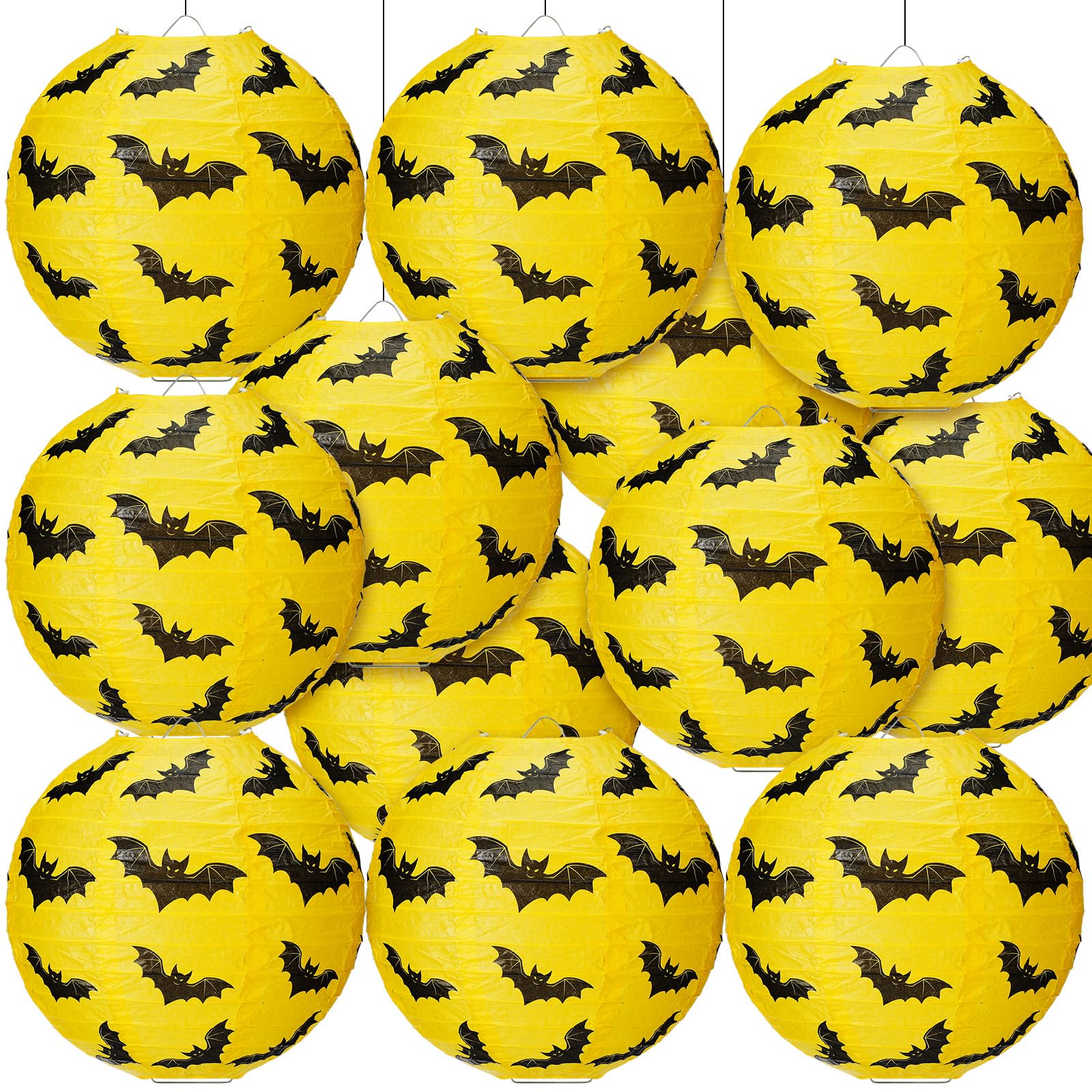 Glooglitter 12 Pcs Bat Themed Party Decorations Bat Hanging Paper Lanterns Yellow Paper Lanterns for Birthday Party Hanging Deco