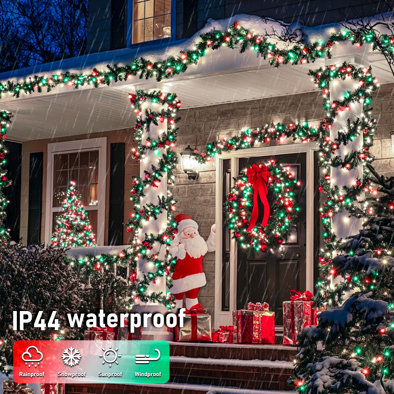 Led Christmas Lights Outdoor Waterproof - 200 Red White And Green String Lights Indoor Clear Wire - 8 Modes 66Ft Extendable Fair