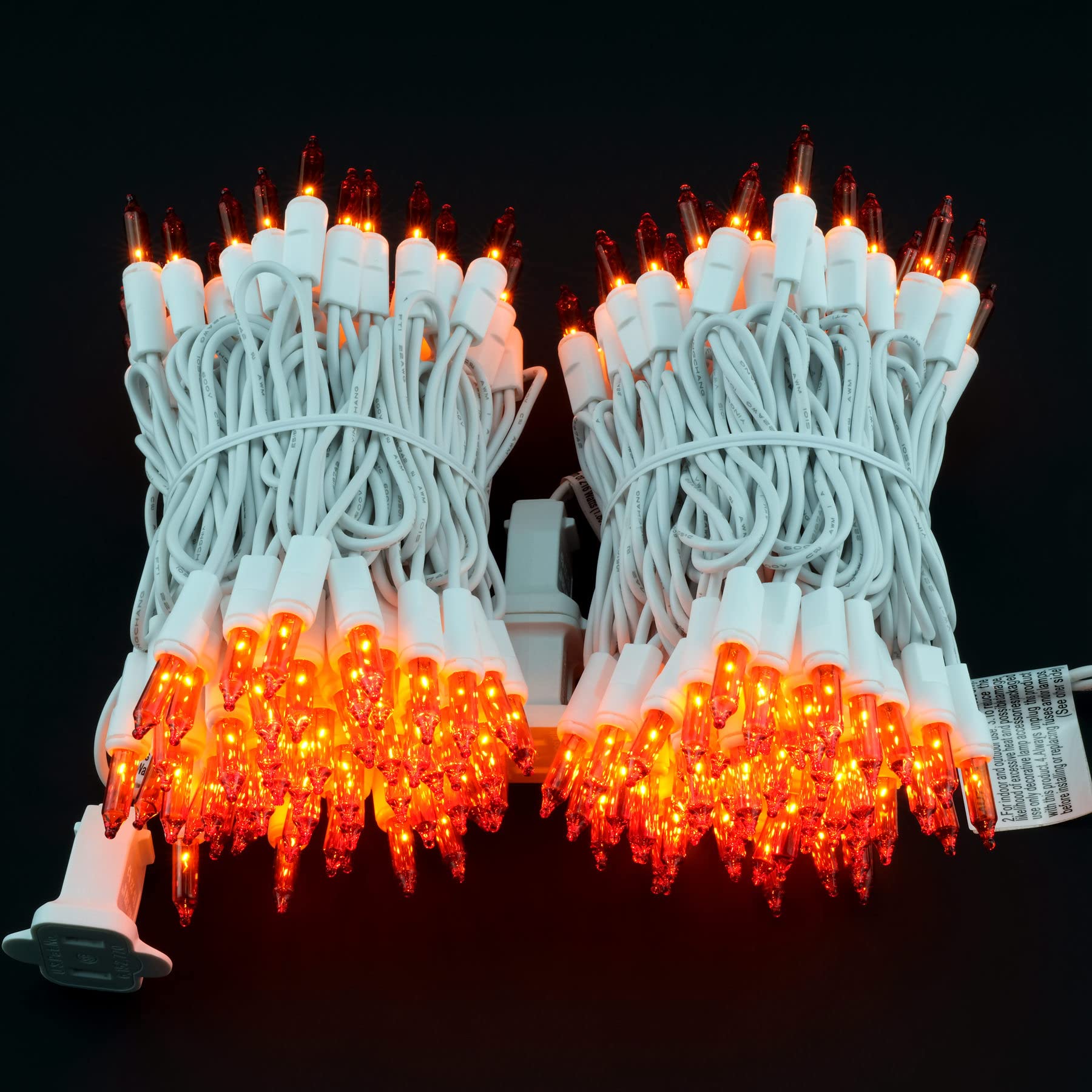 Yuletime 200 Orange Christmas Lights, Pack Of 2 Strands Of 21 Ft 100 Count Ul Certified Incandescent Mini String Light (Orange -