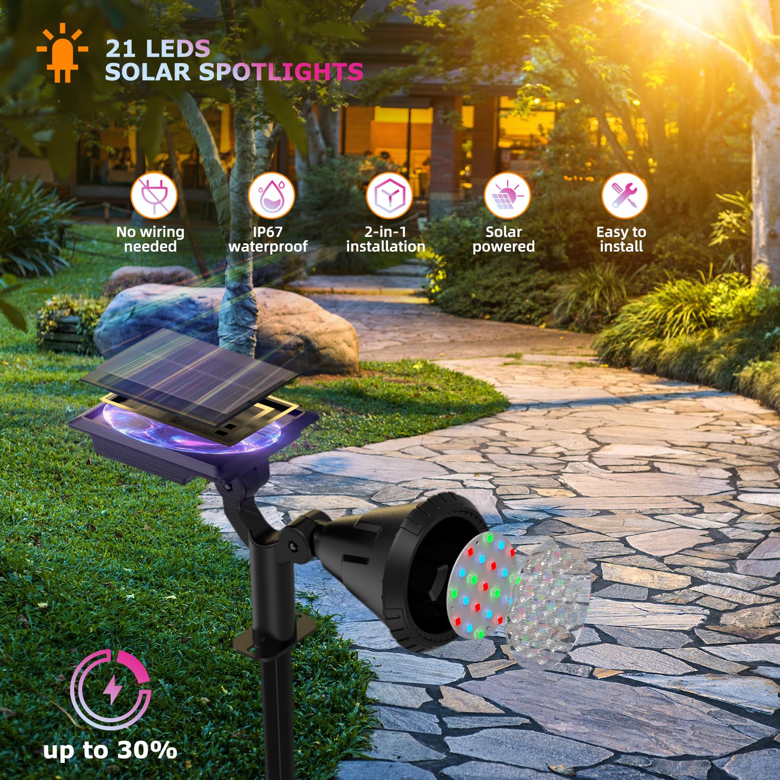 Xtgtp Solar Spot Lights, Color Changing, 180° Adjustable, Ip67 Waterproof, 4 Pack For Garden & Pool