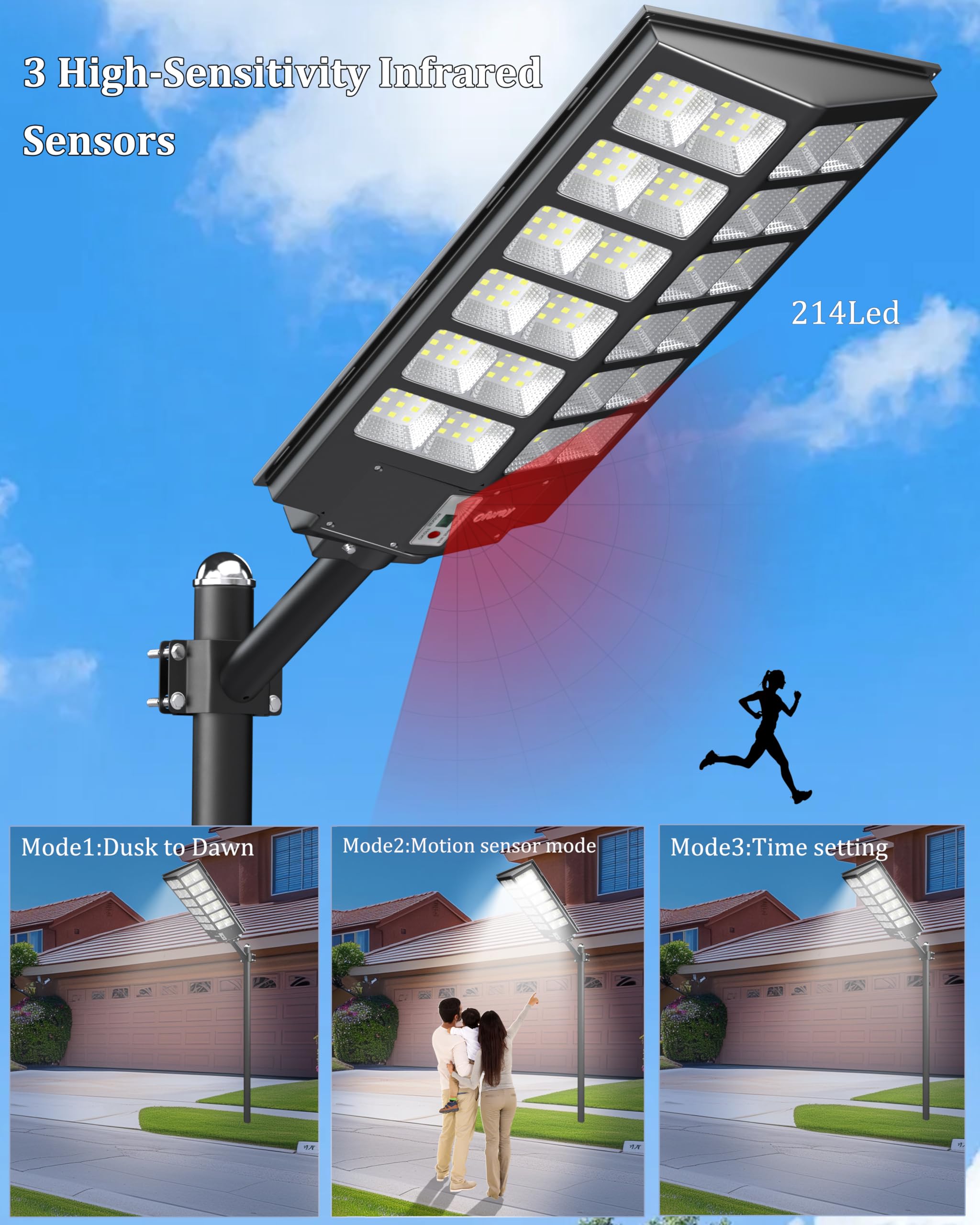 Ofuray Solar Street Light, 6500K Waterproof LED, Remote Control, Model Of-9800W, Black, Outdoor Security Flood Light
