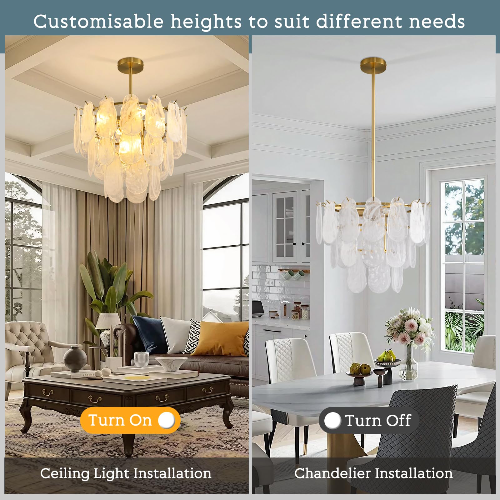 Modern Gold Cloud Glass Chandeliers, 19.68 Inches Creative Crystal Pendant Ceiling Fixture, 2 Tier Luxury Height Adjustable Chan