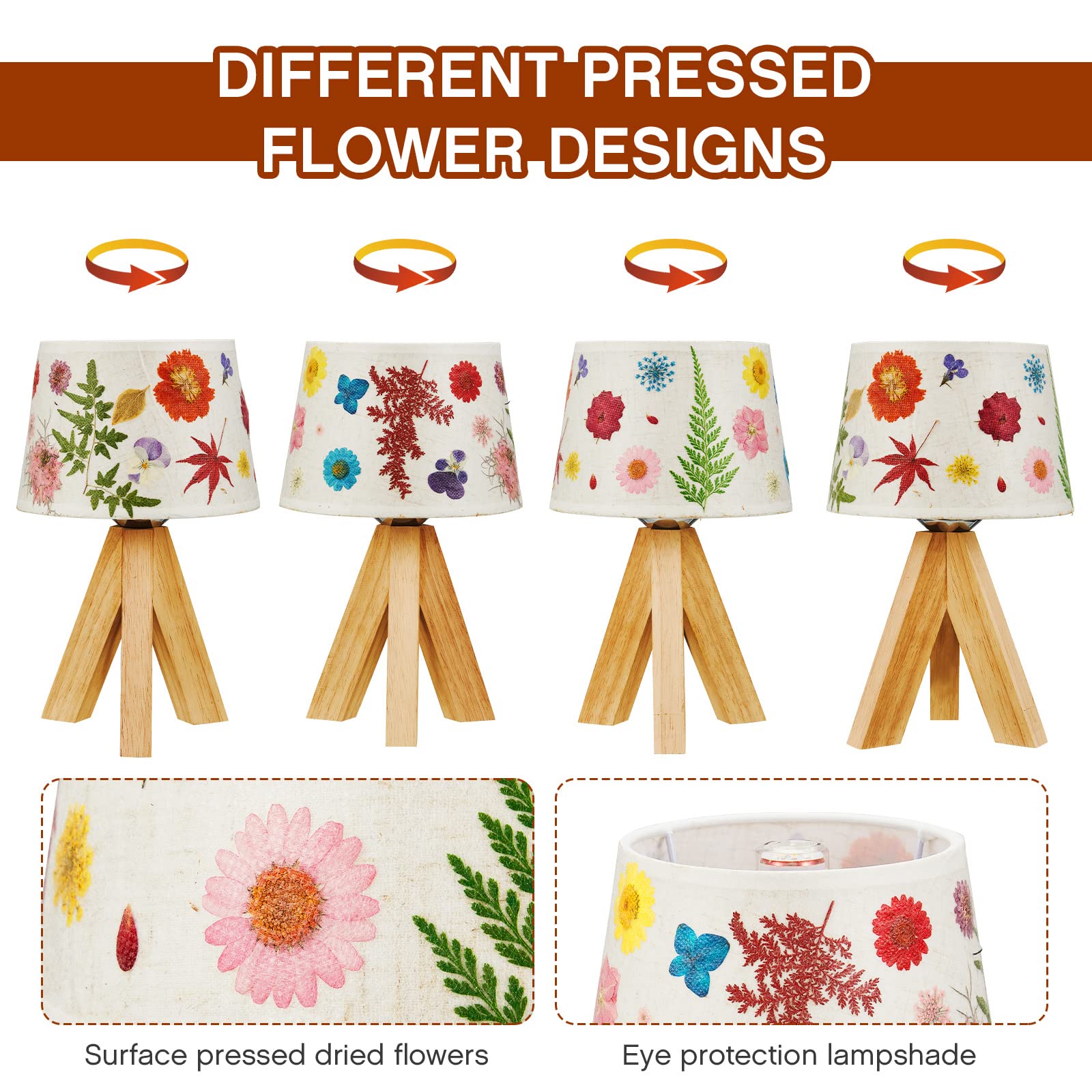 Hortsun Pressed Floral Lamp Bedside Vintage Flower Desk Lamp For Bedroom Living Room, Dorm, Home, Office Decor(1 Pcs,Triangle St