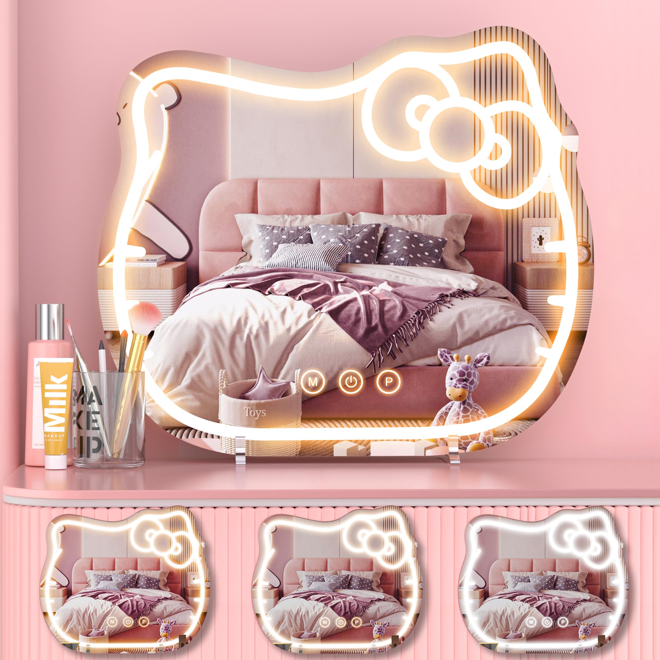 YiaMia Hello Kit Vanity Mirror with Light, 14.6inx12.4in, Multi Color, Model HK-01, Neon Sign for Room Decor