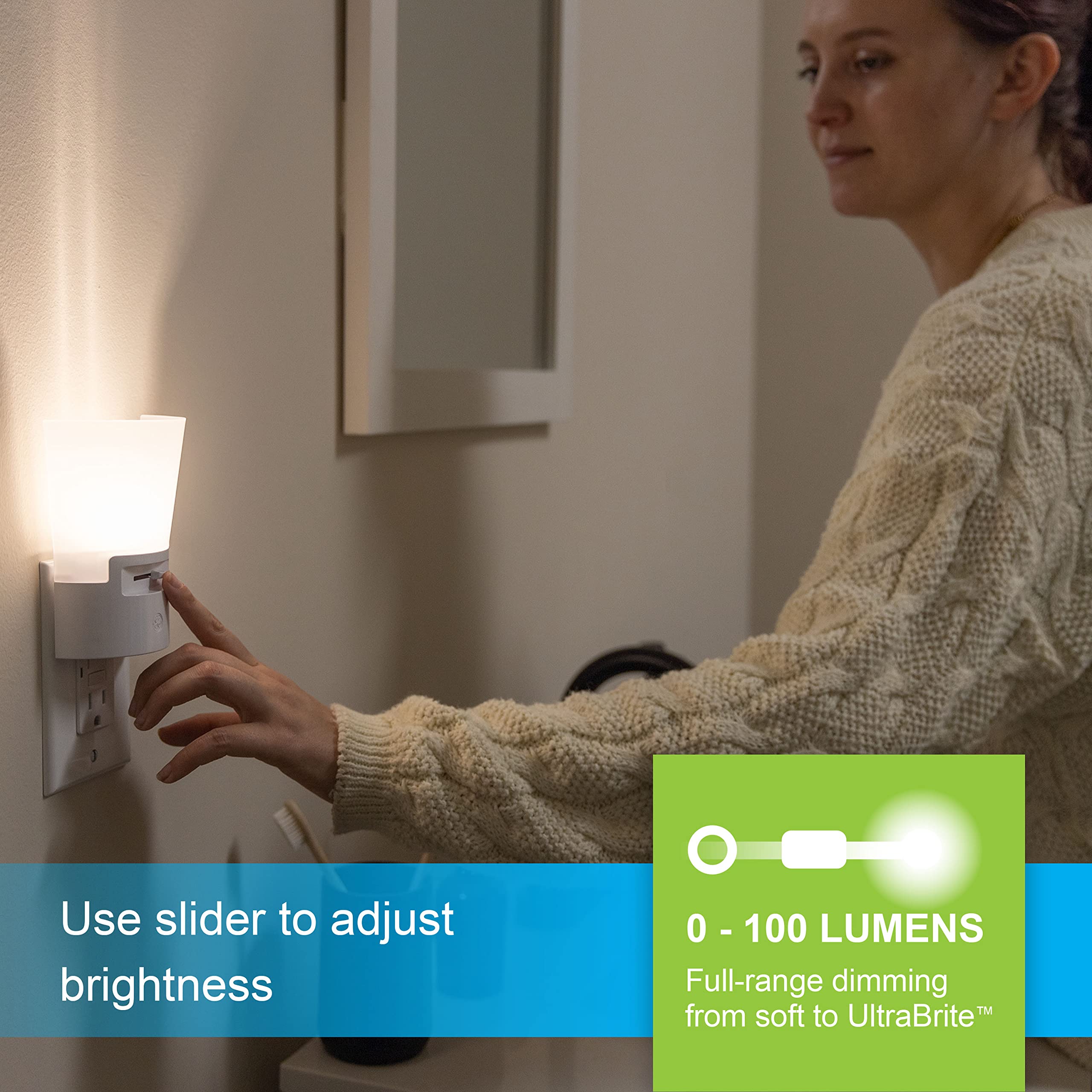 GE Ultrabrite Dimmable Sconce LED Night Light, Energy Efficient, Dusk-to-Dawn Sensor, 1 Pack, White, Model 45123