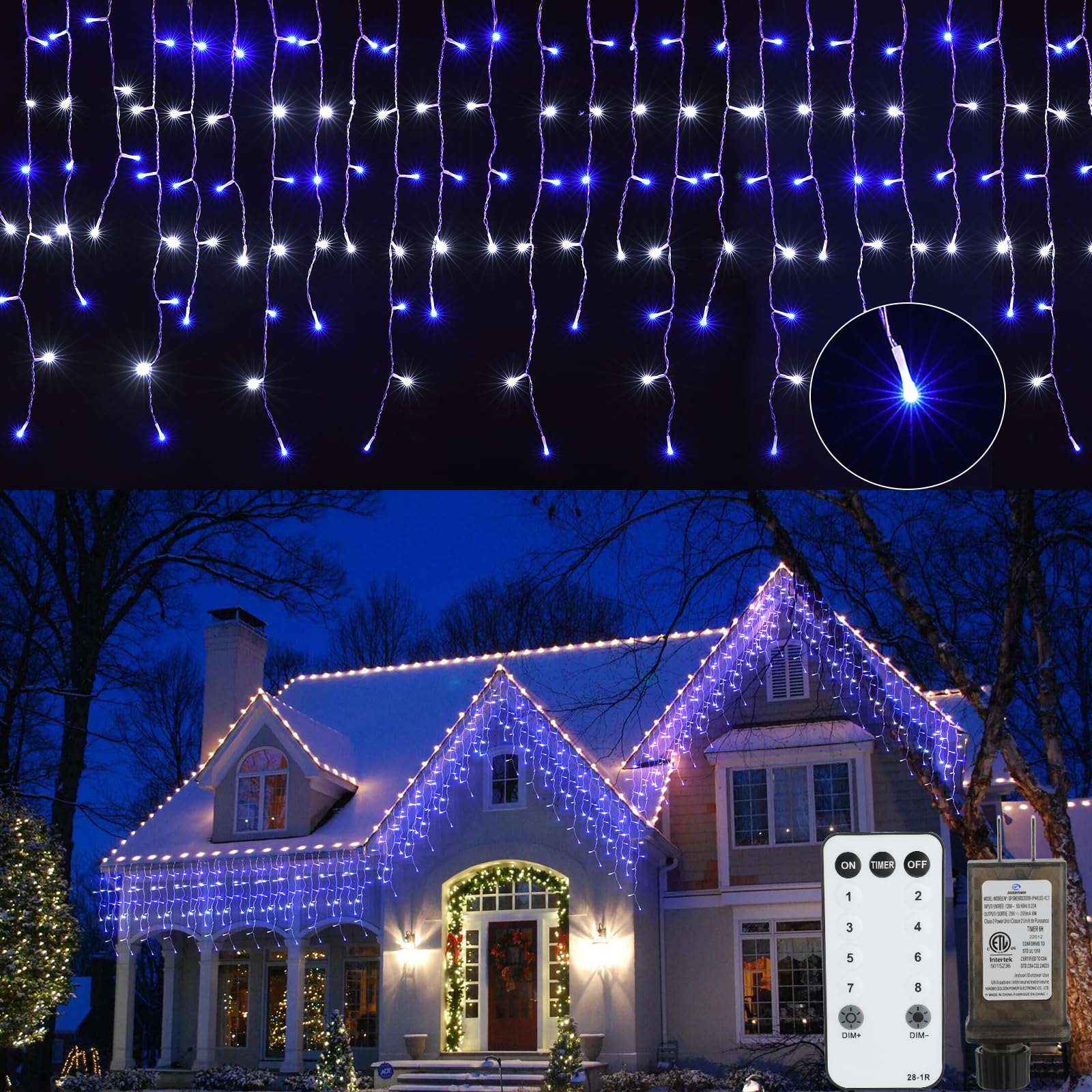 Brightown Icicle Lights Outdoor, 66Ft Christmas Lights with 30 Drops, 1125 LED Firecracker Icicle Christmas Light Outdoor with T