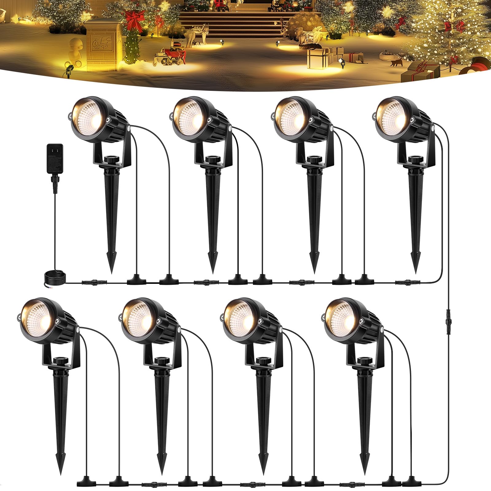 Ourleeme Outdoor Led Landscape Lighting - 8-In-1 Waterproof Spotlights For Outside With 60W Transformer  Spotlight Landscape Lights Plug In House Spot Lights Outdoor For Yard Garden (Warm)