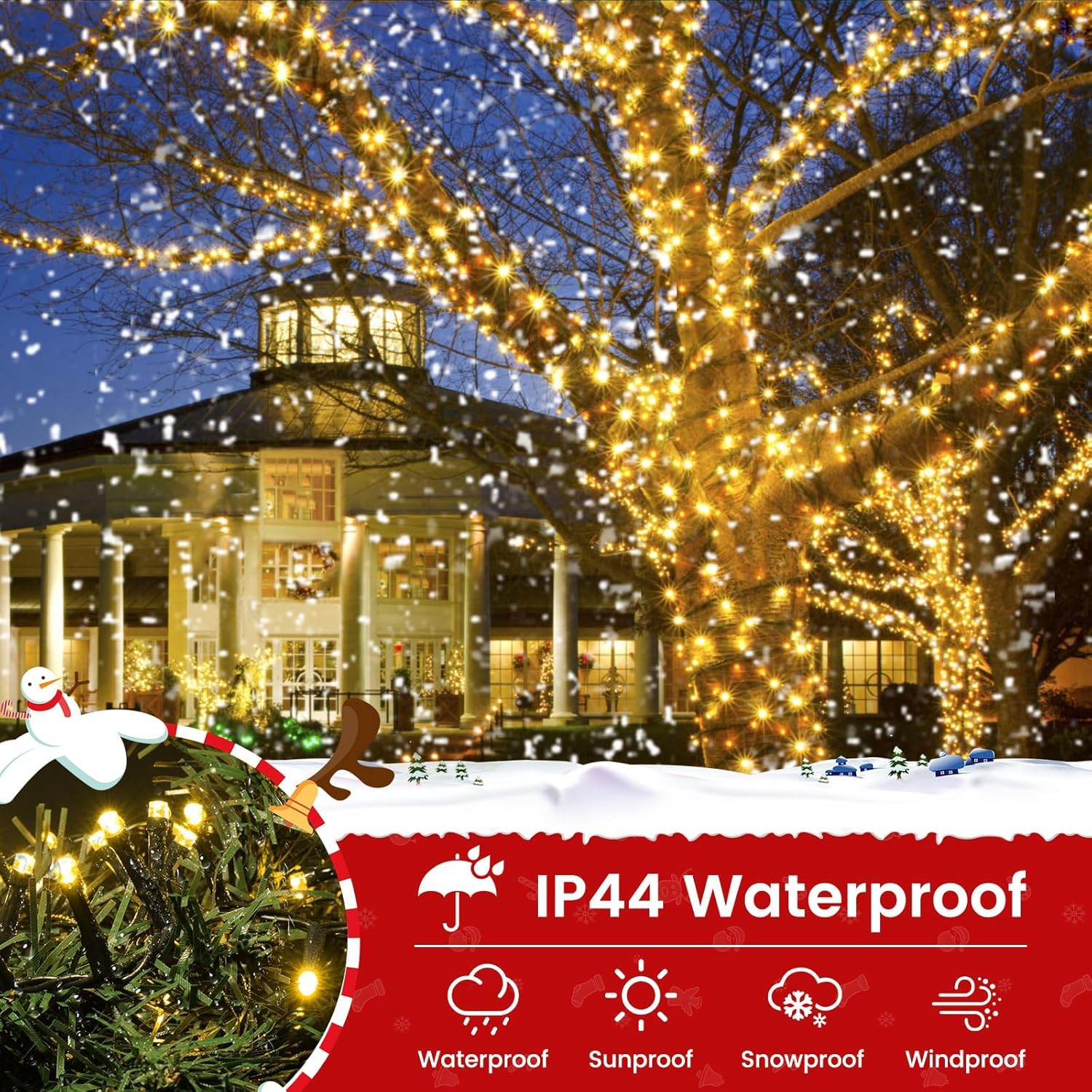 Quntis C Battery Operated Christmas Lights - 82Ft 1000Led Ultra Bright Cluster Christmas Lights Outdoor Waterproof 8 Modes Chris