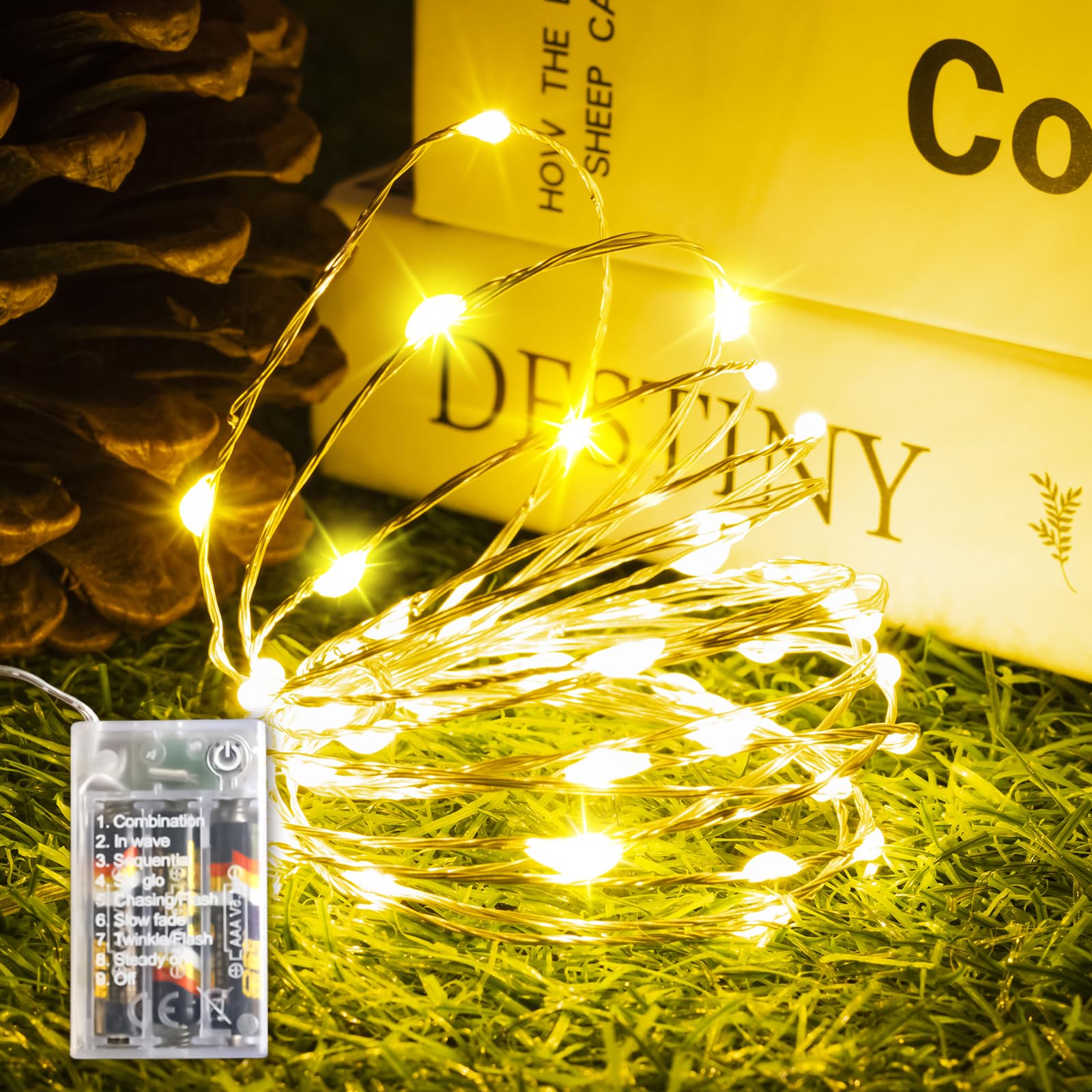 Sinamer 1/2/4 Pack Fairy Lights Battery Operated (Included), 8 Modes & Auto Timer, Warm White 16Ft 50Led Mini Twinkle Silver Wire Lights Mason Jar Lights, Waterproof Starry Firefly Lights For Parties