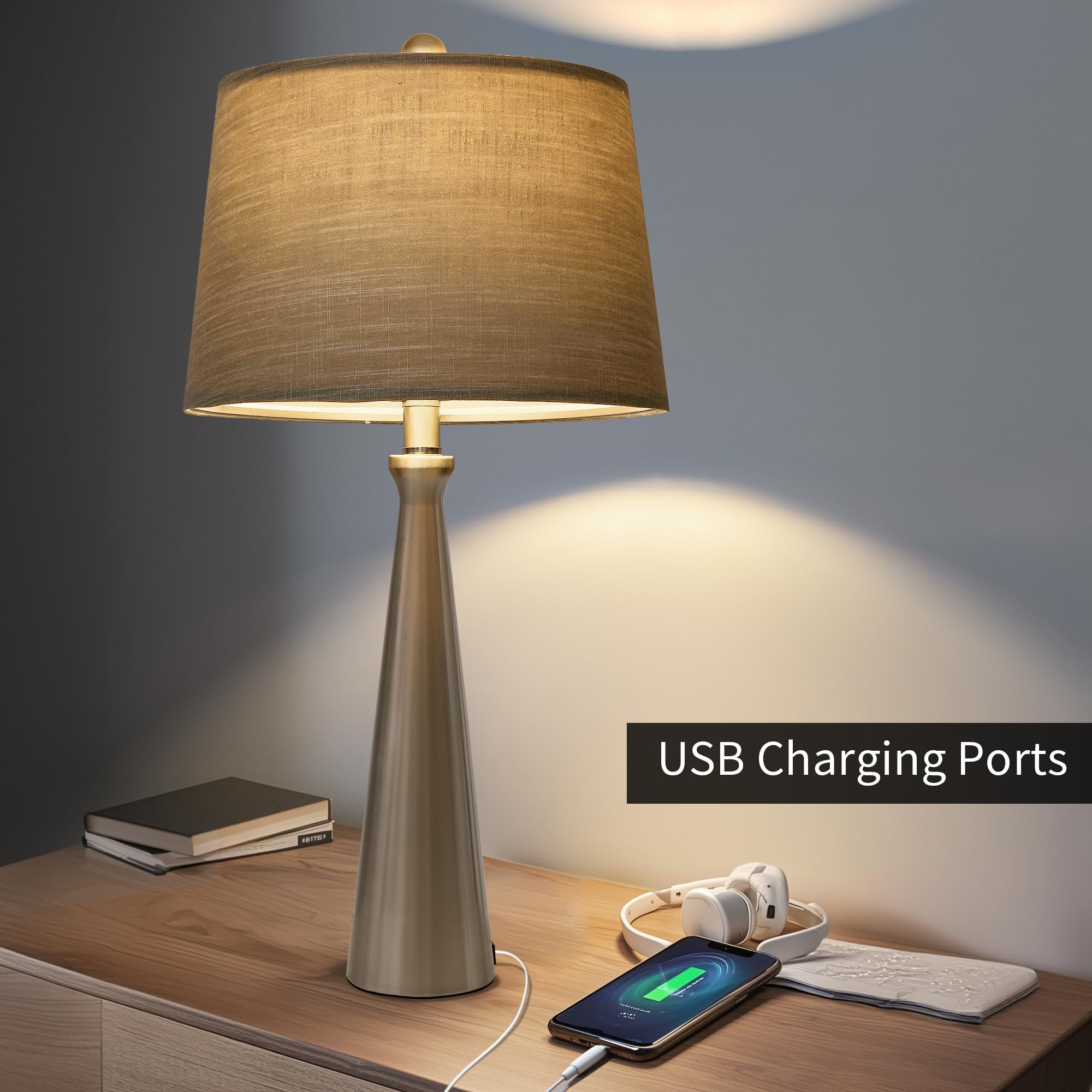 Oneach 25.8" Table Lamps Set of 2, Silver Touch Control, 3-Way Dimmable, Modern Fabric Shade for Living Room and Bedroom