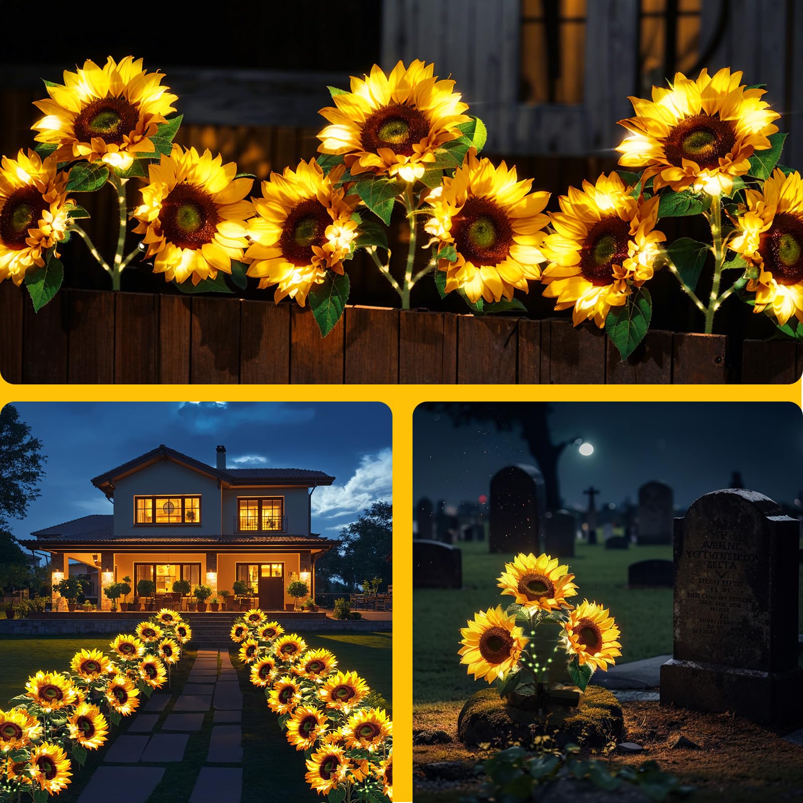Bomier 6 Pack Solar Flower Lights - Waterproof Outdoor Garden Decor, Sunflower Design