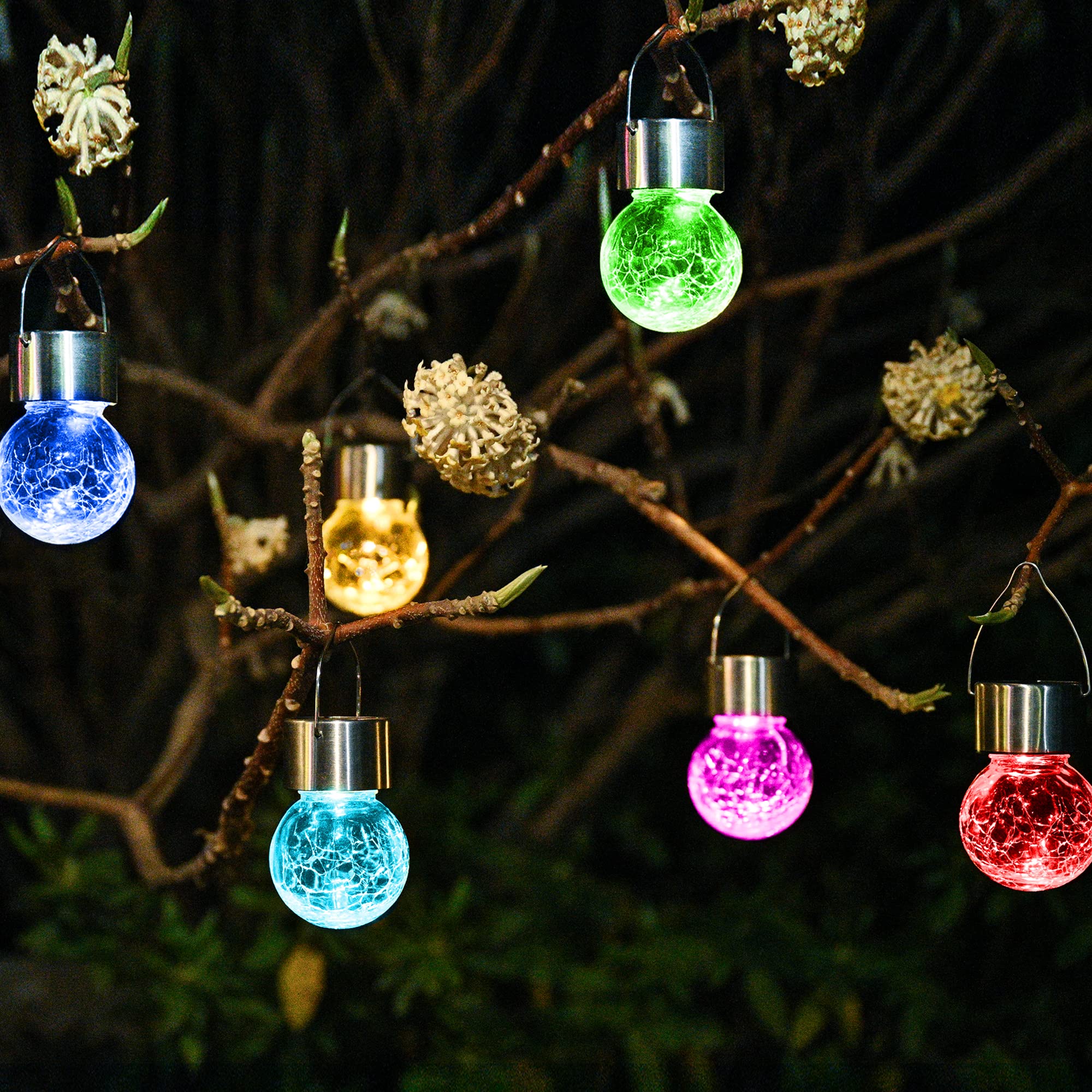 SOLPEX Hanging Solar Lights, 8 Pack Decorative  ed Glass Ball, Color Changing, Stainless Steel, Waterproof for Garden, Patio, Lawn
