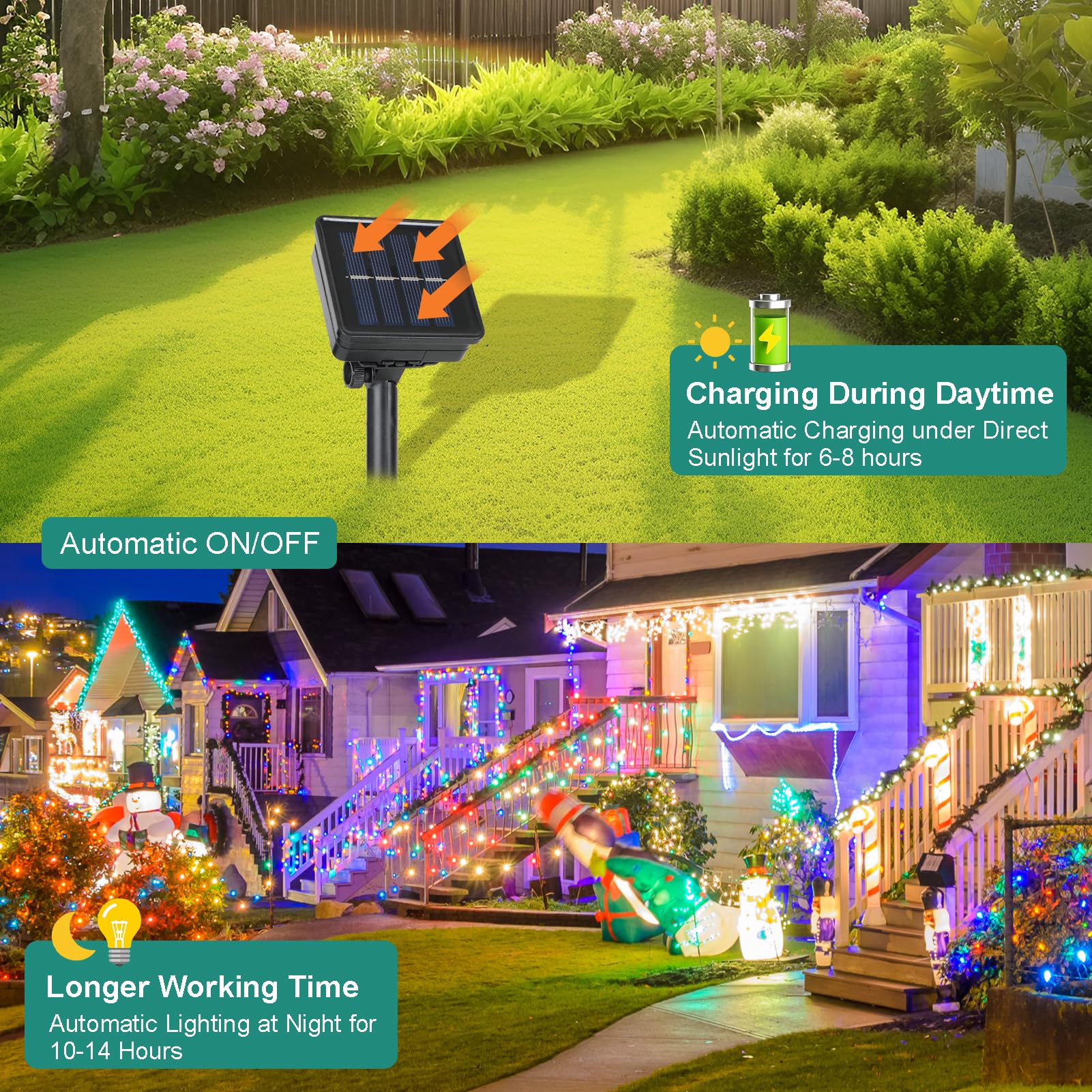 Danhh 4 Pack Solar Fairy Lights 400 LED, Waterproof Twinkle Lights, 131.2Ft Silver Wire, Multicolor for Garden Party Decorations