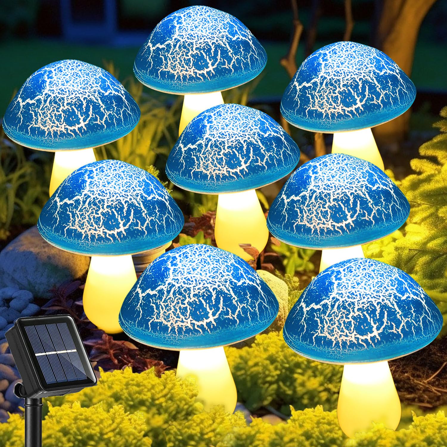 Solar Mushroom Lights Garden Decor 8 Blue Split Mushrooms Outdoor Decor Stake Lights  Waterproof Solar Pathway Light Gardening Gifts for Landscape Easter Gnomes Yard Halloween Christmas Decorations