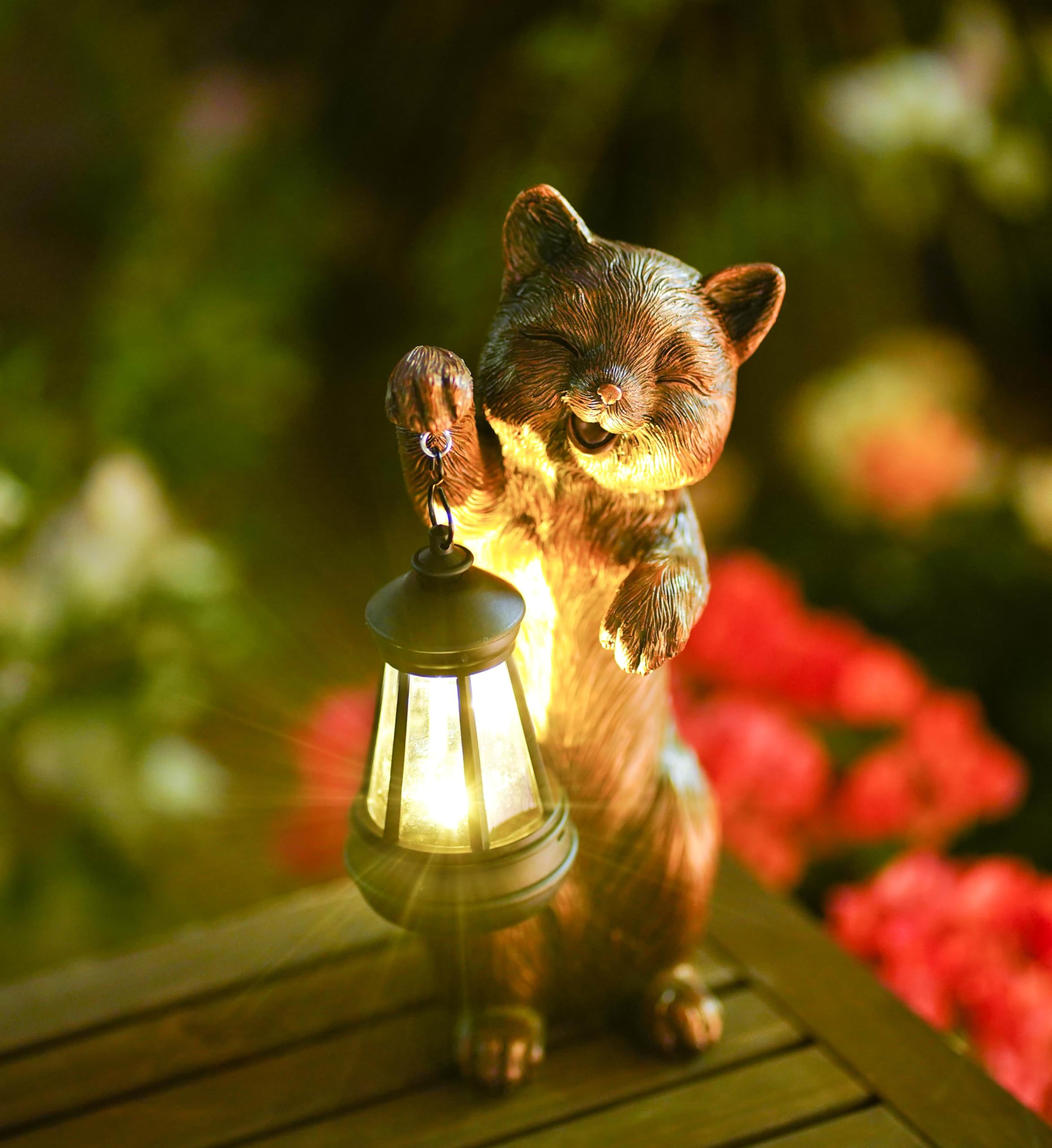 CHUANGFENG Outdoor Cat Garden Statue: Solar Garden Decor with LED Lantern Patio Yard Lawn Decorations Cat Lover Gifts for Women