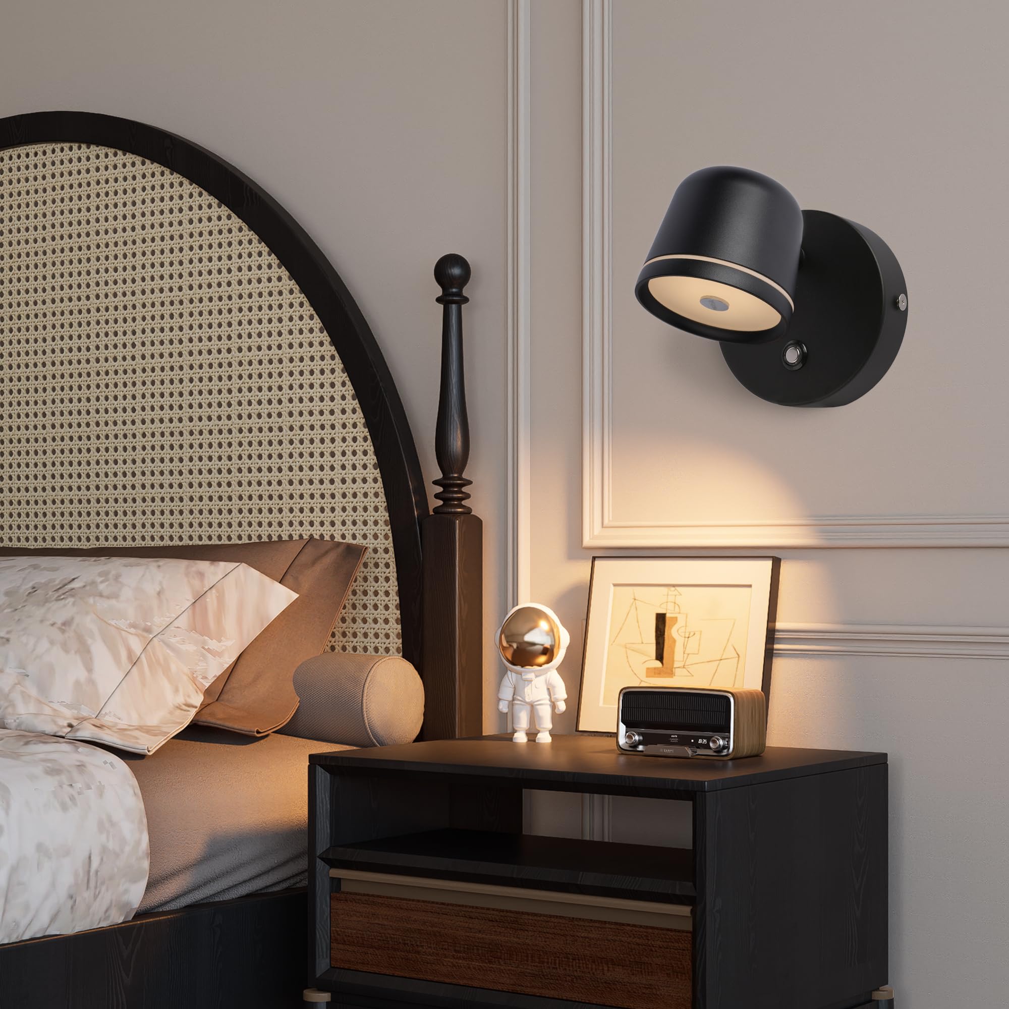 Aisilan LED Wall Sconce, 7W Dimmable Hard-Wired Light, Adjustable Black Fixture, Model BD313a for Bedroom & Living Room