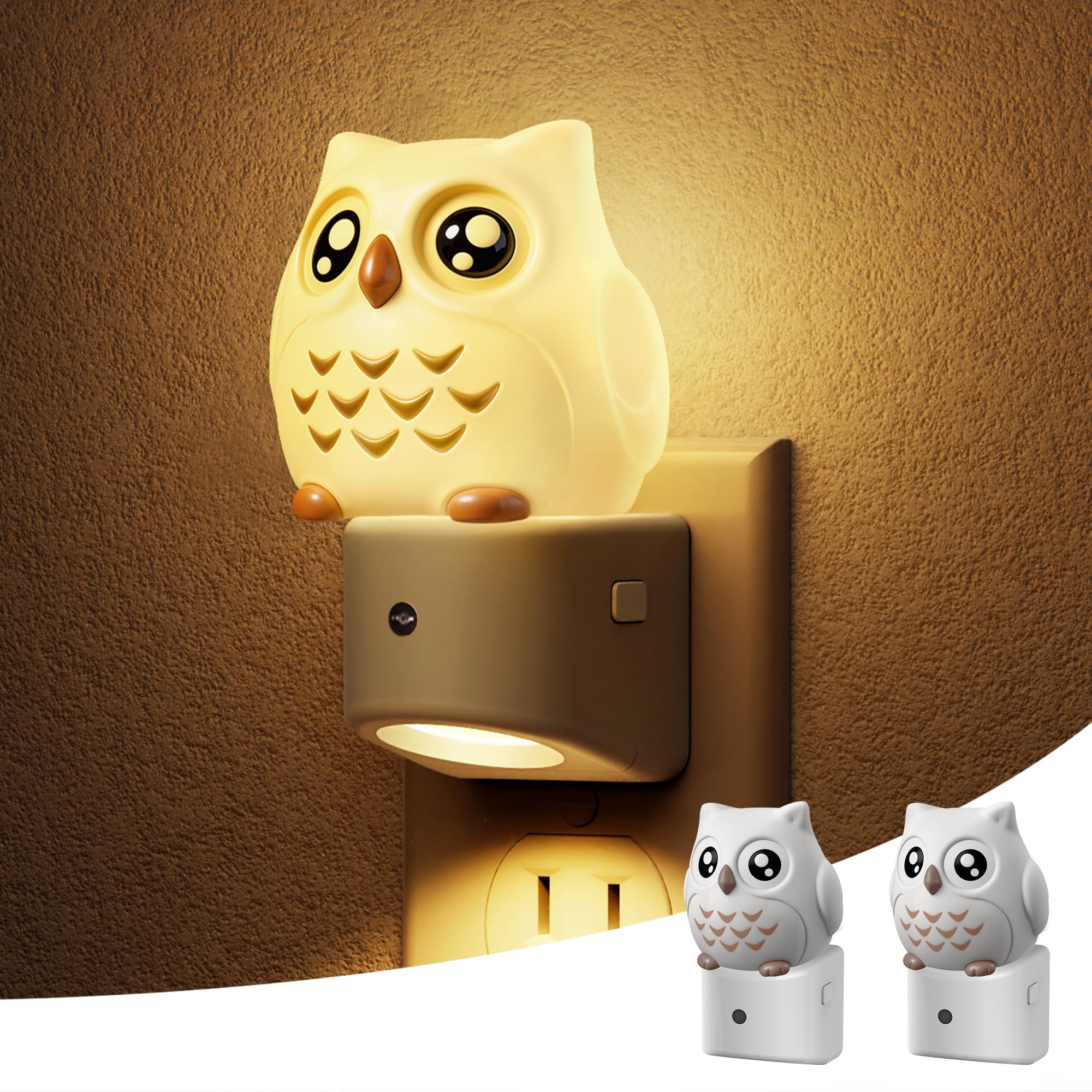 L LOHAS LED Night Light for Kids, 3D Owl Night Light Plug in, Dusk to Dawn Nursery Night Lights, RGB+Soft White 3000K, 3 Lightin