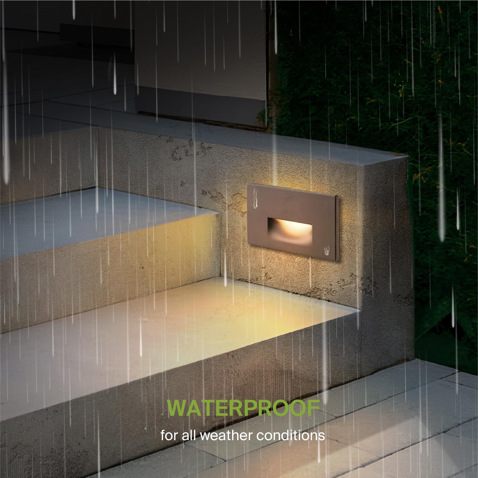 ASD LED Recessed Step Light Fixture, Dimmable, Waterproof, 3W, 120LM, 3000K-5000K, 4.75 Inch, Dark Bronze