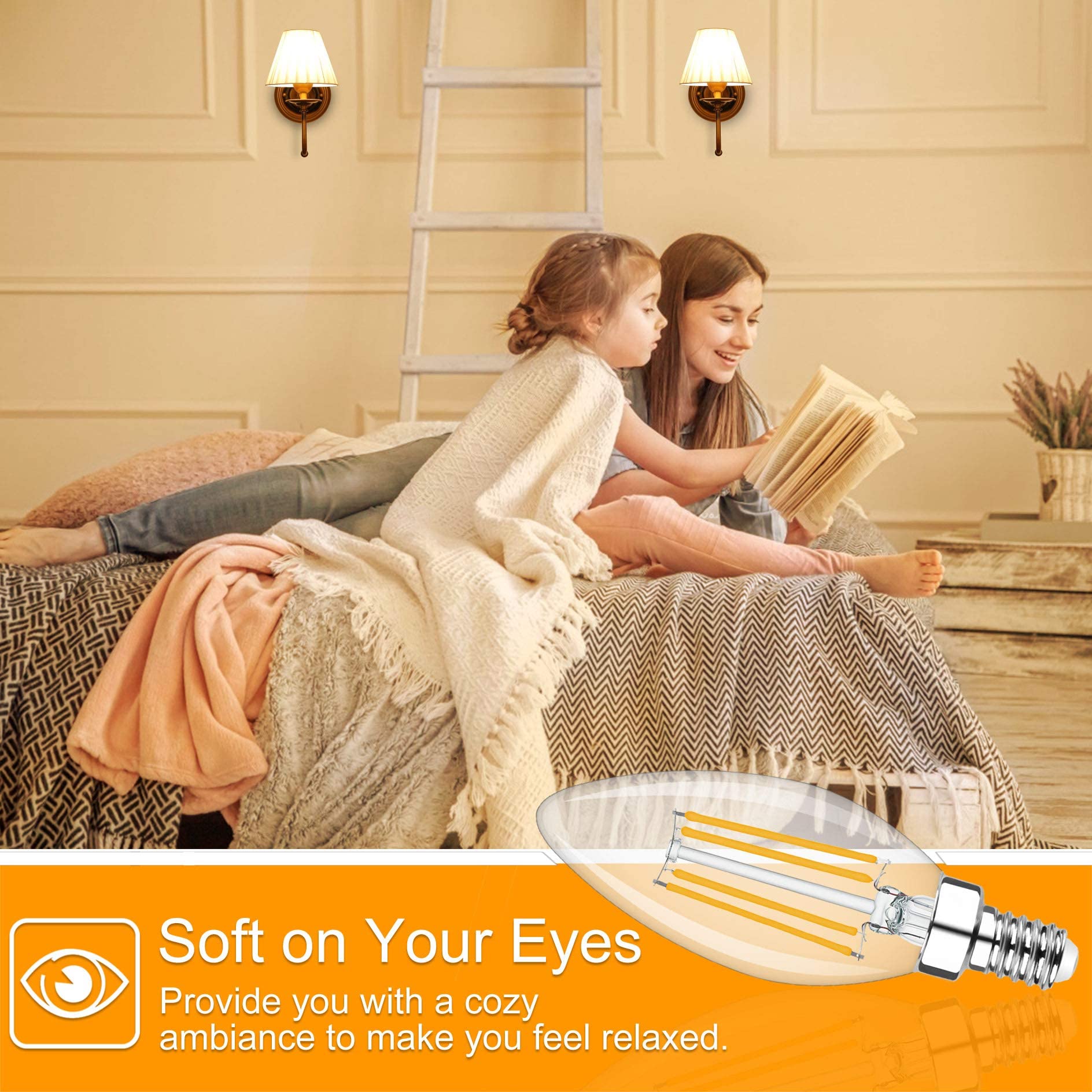 Cotanic Led Candelabra Bulb Dimmable 2700K Soft Warm White, E12 Small Base Type B Light Bulb 60W Equivalent, B11 Candle Light Bu