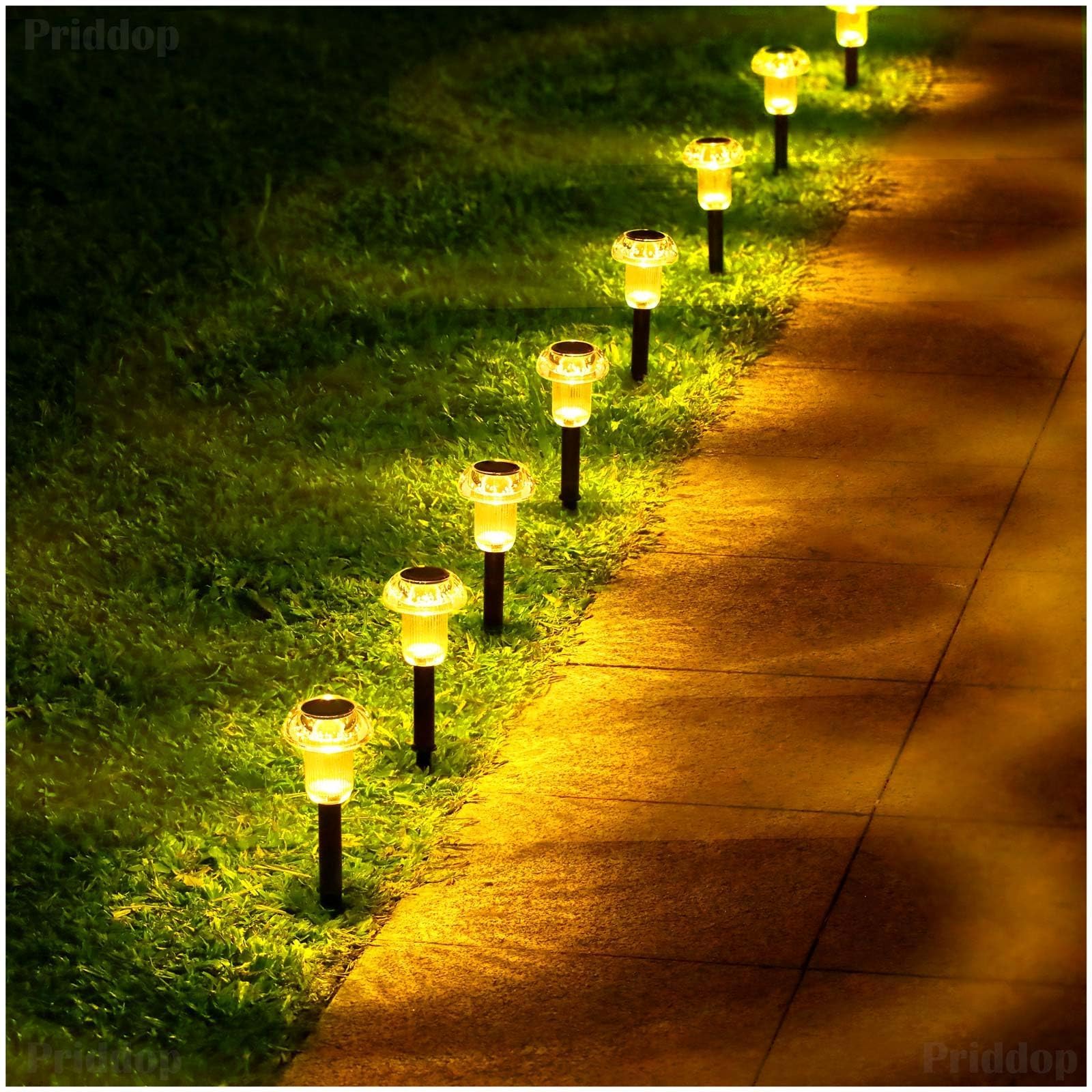 Priddop Solar Lights Outdoor Pathway Lights 8 Pack LED Waterproof Warm White Mushroom Shape for Garden Driveway Walkway Landscap