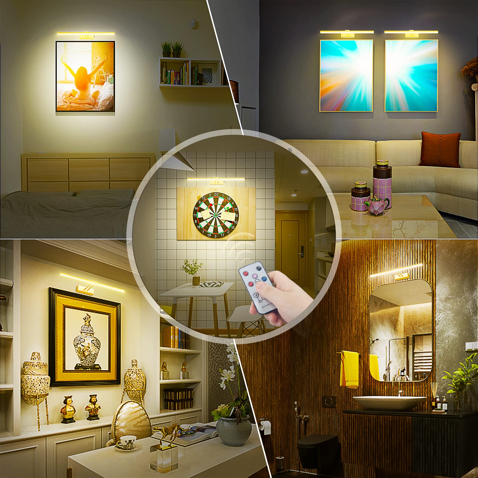 FUNCHDAY Picture Light,Battery Operated Picture Light for Wall,Wireless Remote Painting Light with Timer and Dimmable,16   Metal