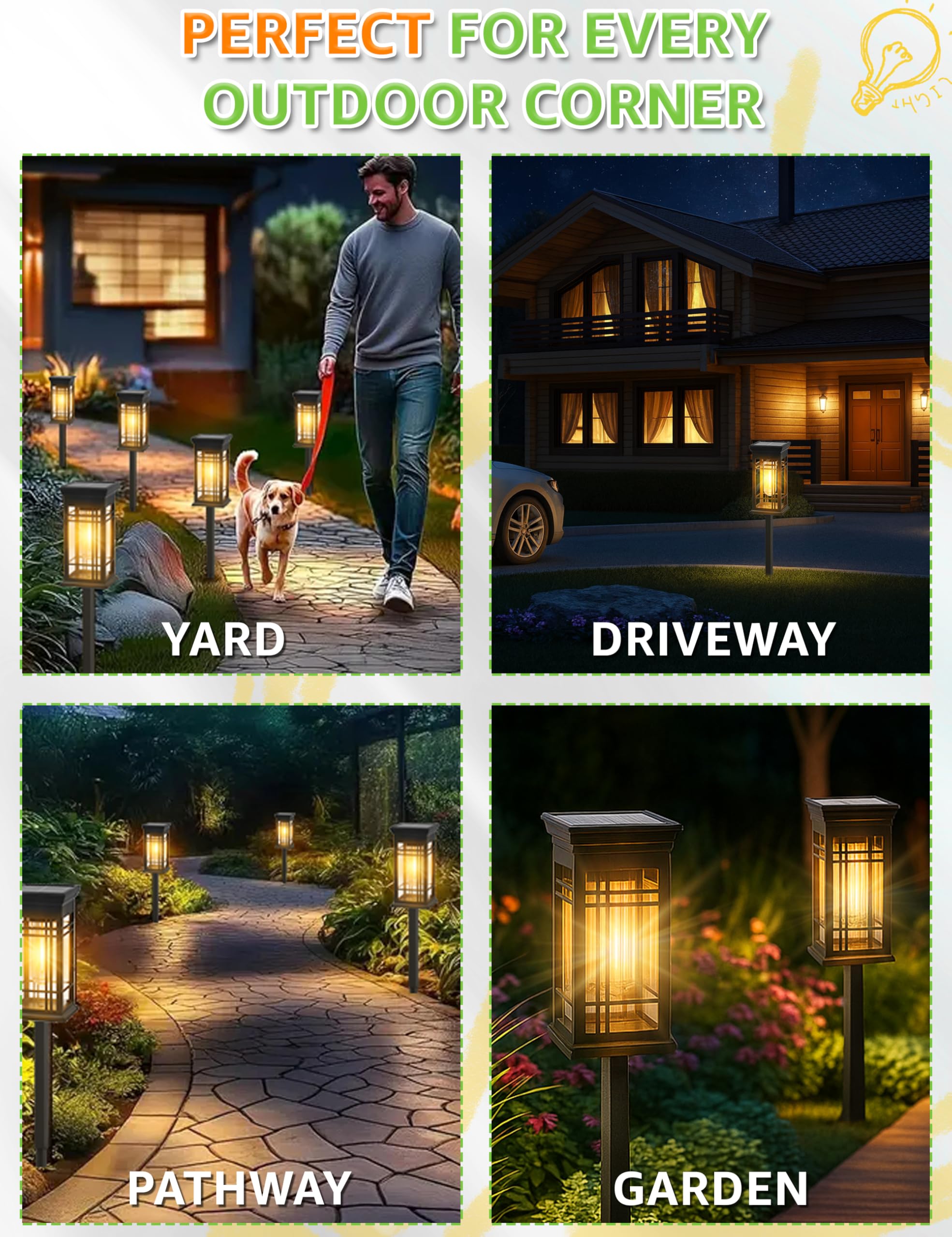 ALLIVING 4 Pack Solar Lights Outdoor Waterproof - Solar Powered Outdoor Lights for Patio Yard Pathway Walkway Lawn Garden Decor