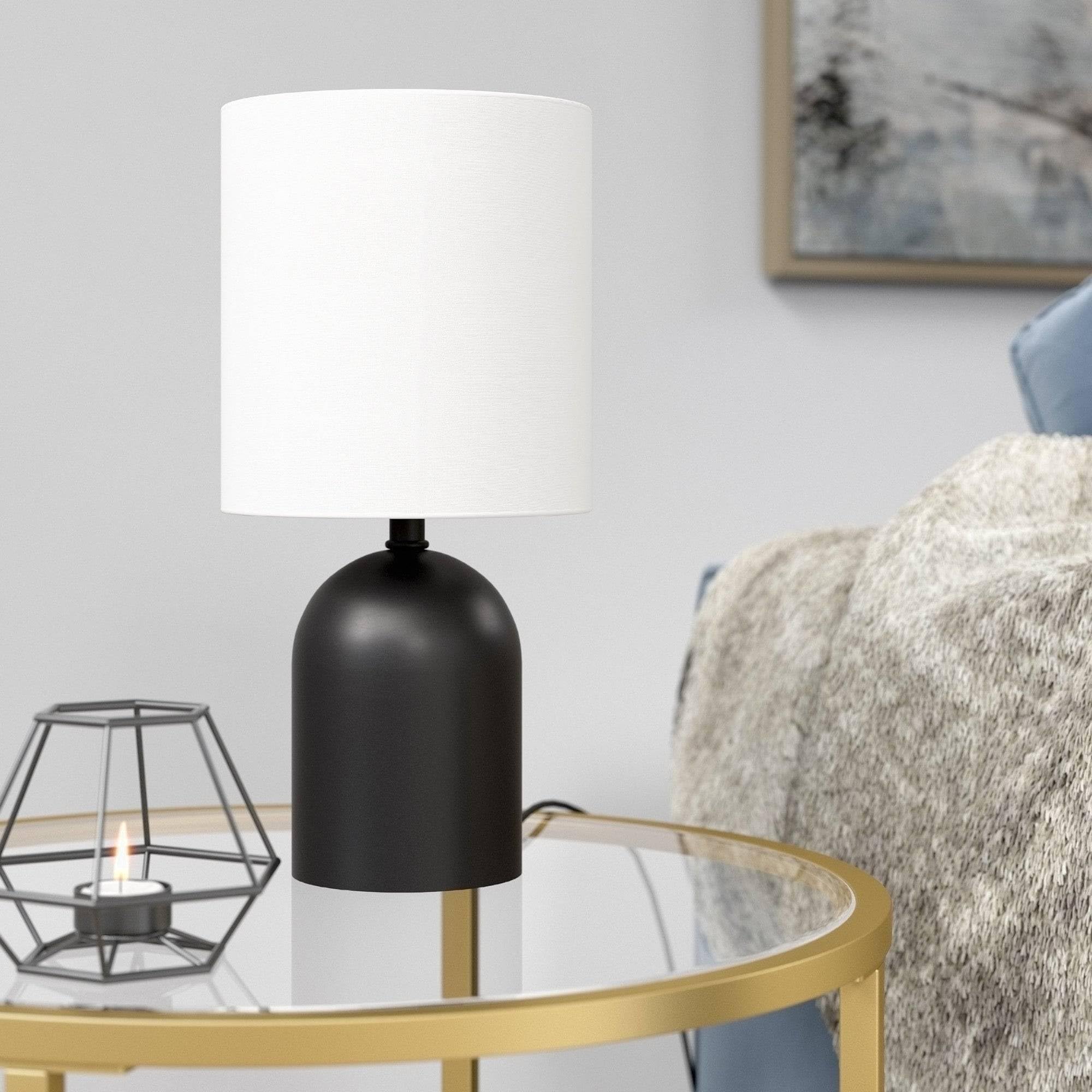 Homeroots 546119 13 In. Metal Cylinder Table Lamp With White Drum Shade Black