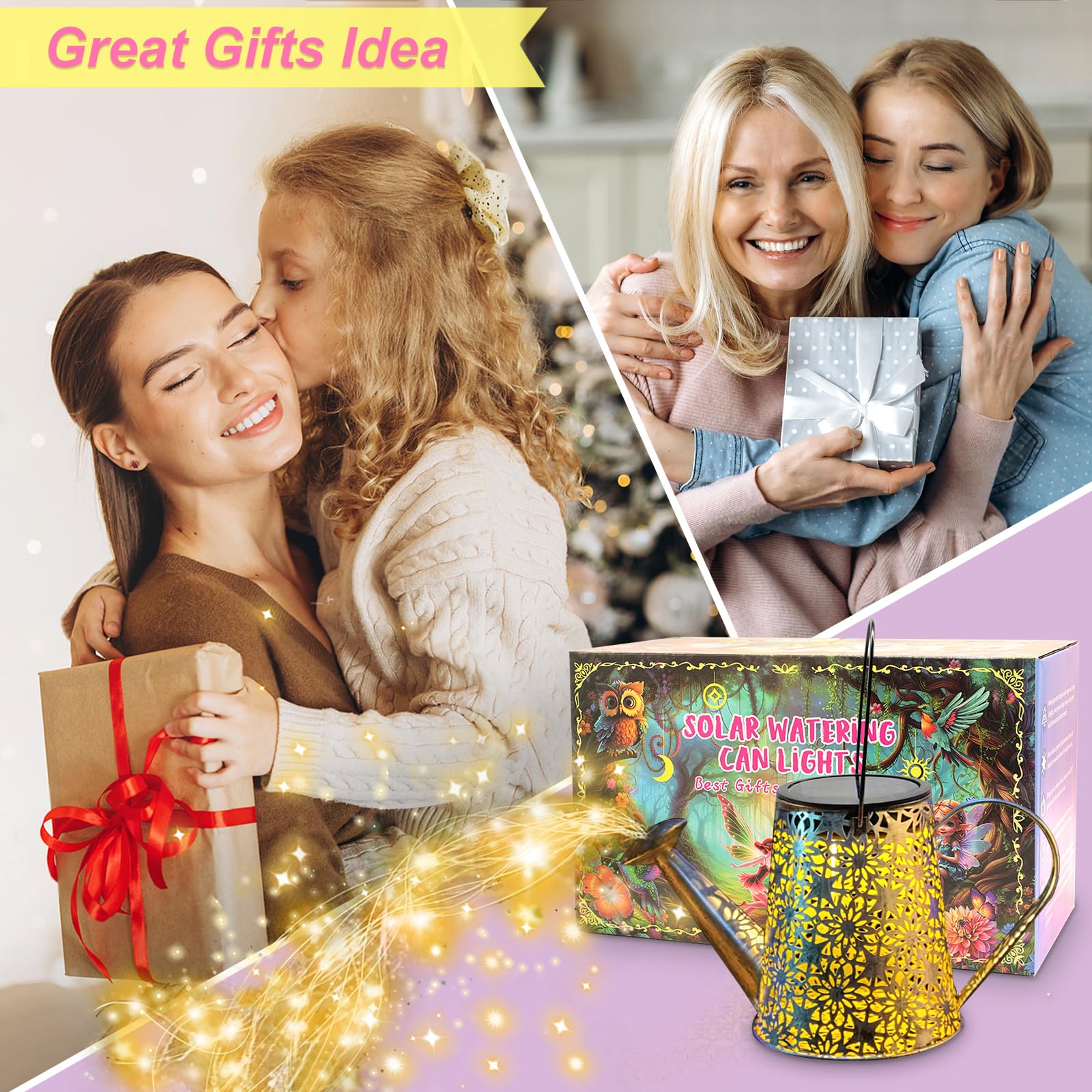 Vcdsoy Solar Watering Can Lights,Solar Lights Outdoor Waterproof,Solar Fountain Large Retro Metal Hanging Gardening Gifts For Mo