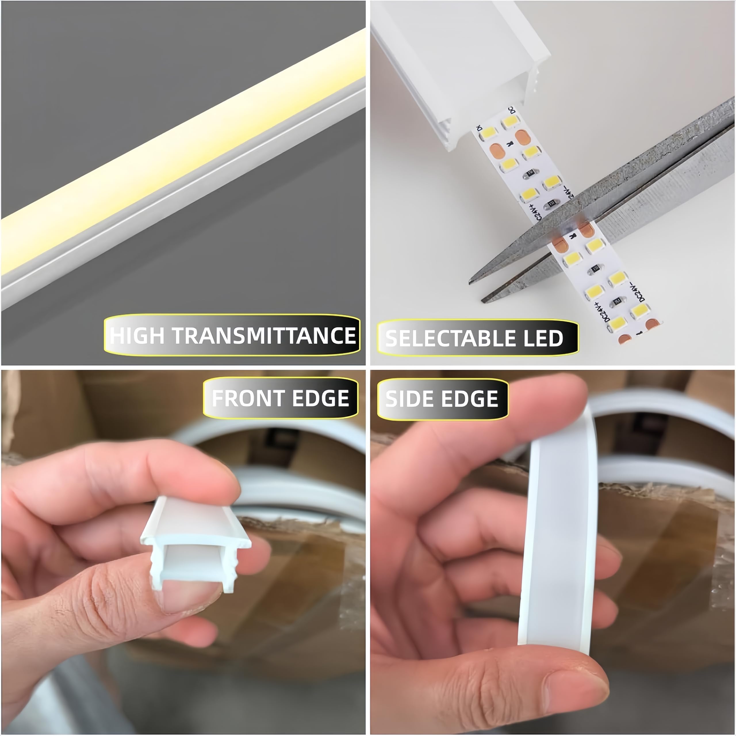 KSDLMPA Silicone LED Channel System 12x12mm, 16.4Ft IP67 Waterproof for 8-10mm Strip Lights, White, Model DLA1104|NL