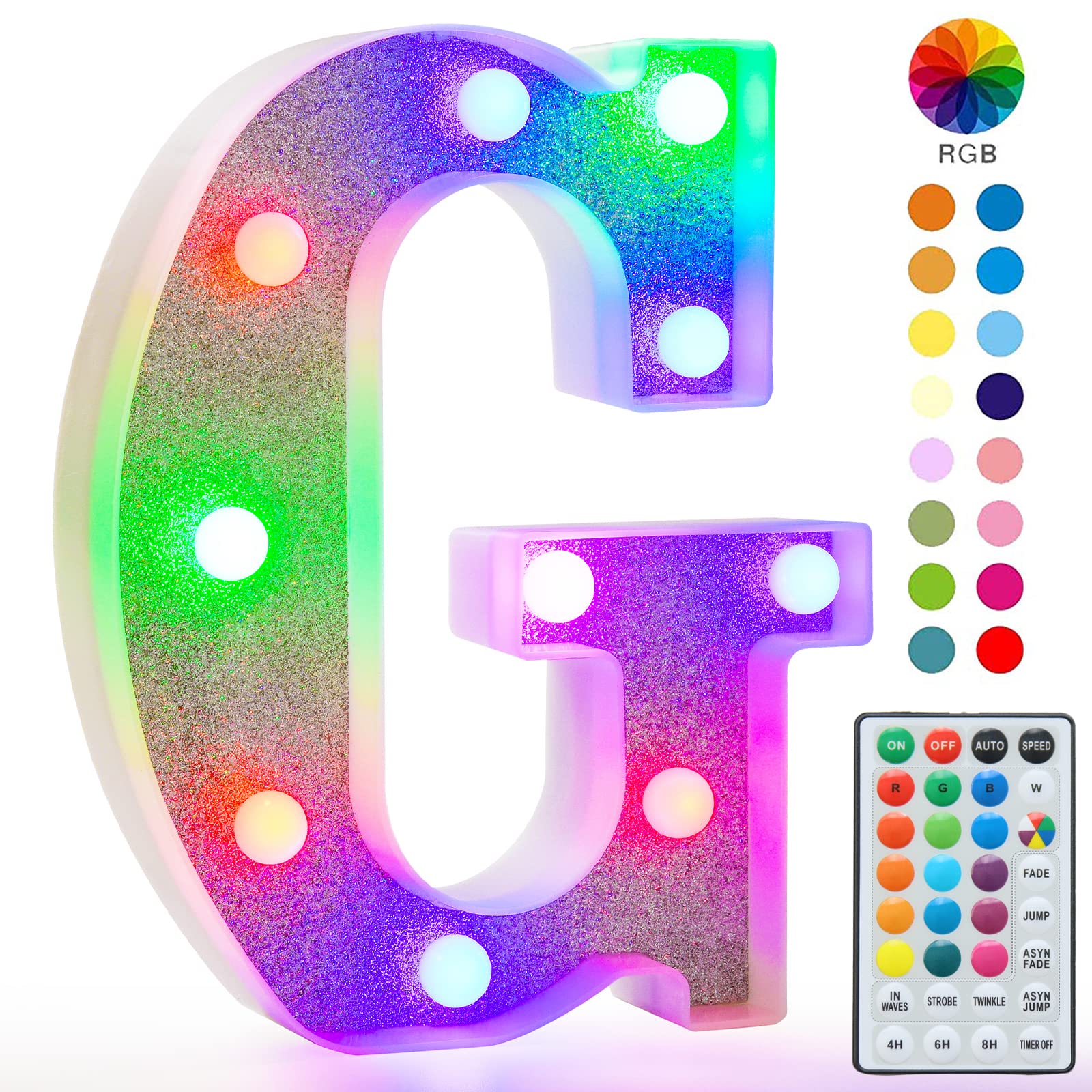Pooqla LED Marquee Letter Light Sign, 18 Colors, Battery Powered, Glitter Silver, Remote Control for Parties and Decorations