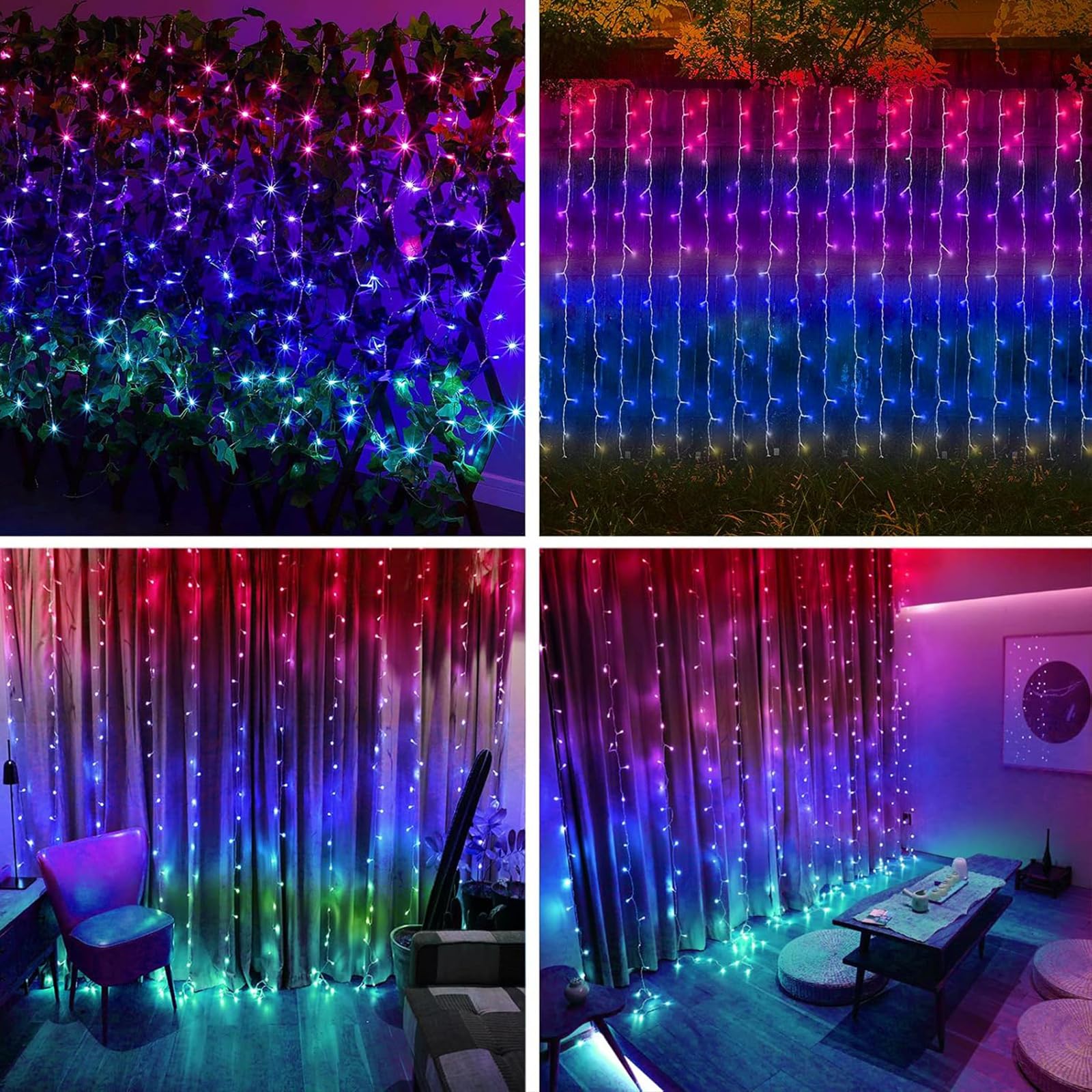 XINXIANLIAN Solar Curtain Lights, 300 LED Twinkle Lights, Waterproof, Multicolor, 8 Modes for Indoor/Outdoor Christmas Decoration