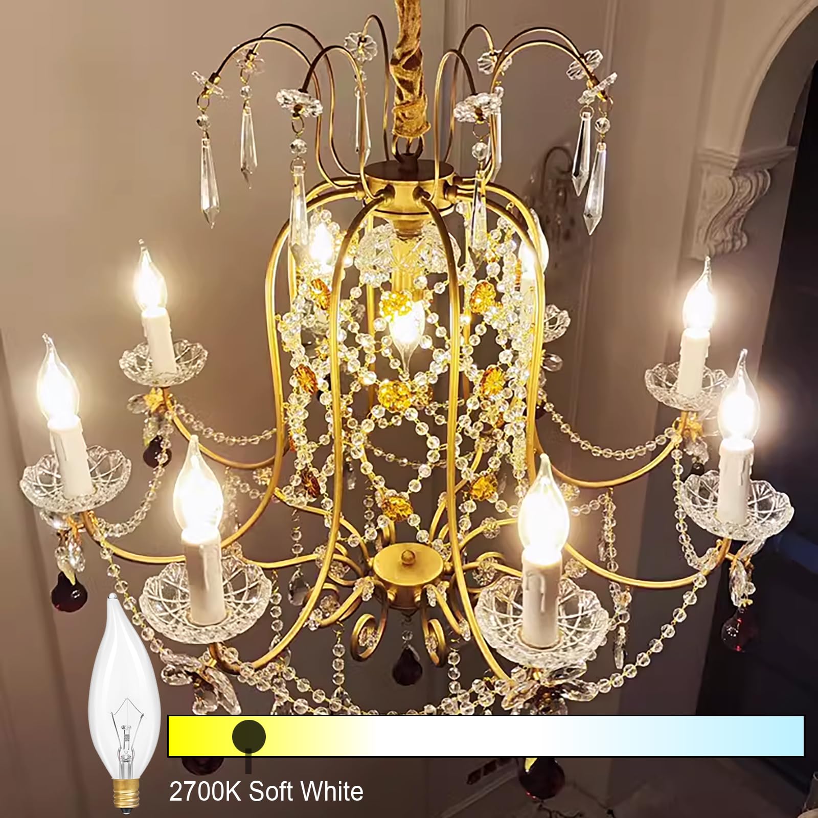 Potanro E12 Incandescent Light Bulbs 25Watt Warm White 2700K, 180 Lumens Candelabra Light Bulbs Decorative Dimmable Chandelier B