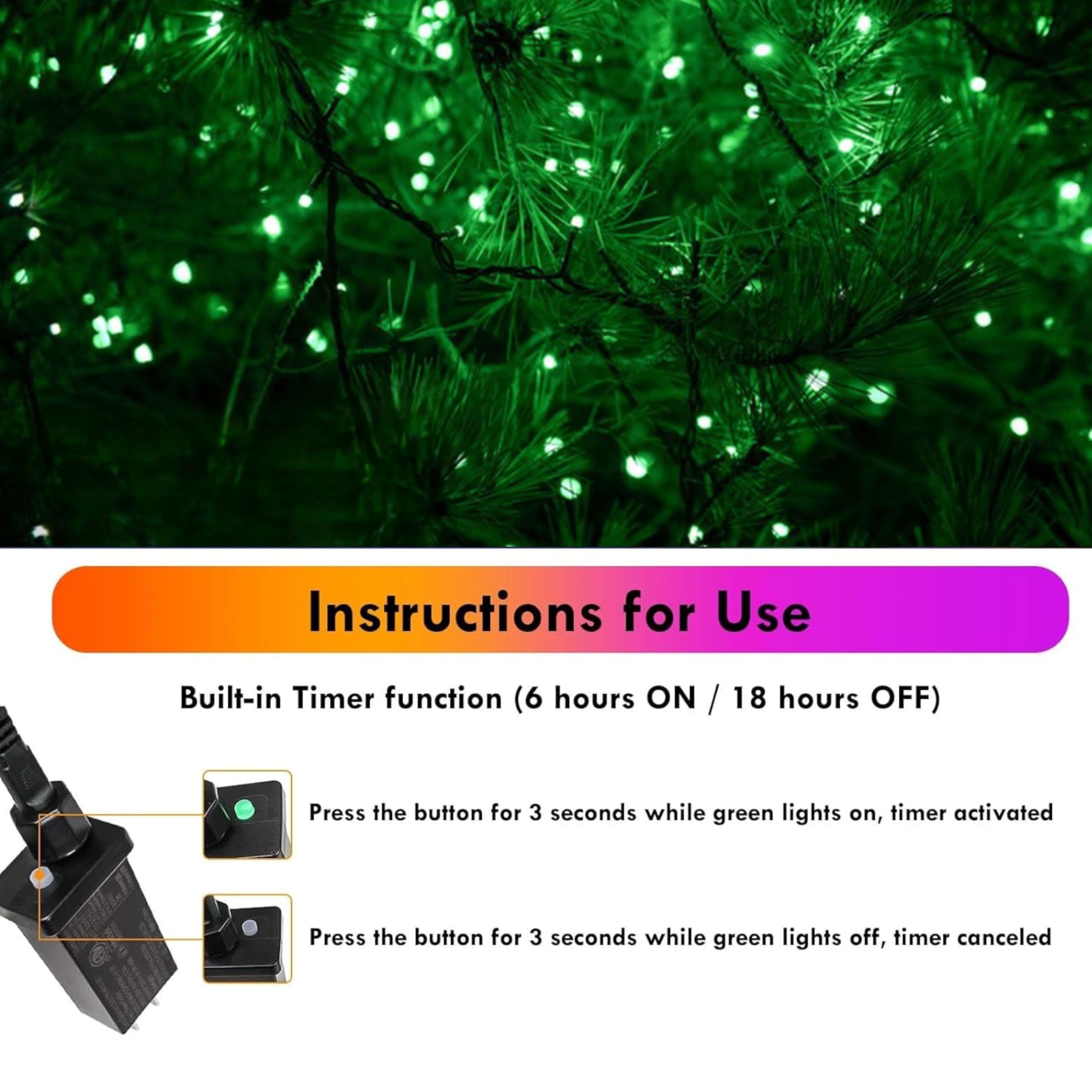 SANJICHA 200 LED Green Christmas Lights, 66FT Indoor/Outdoor Waterproof String Lights, Model MLS-D29V6WUC-O, 2-Pack