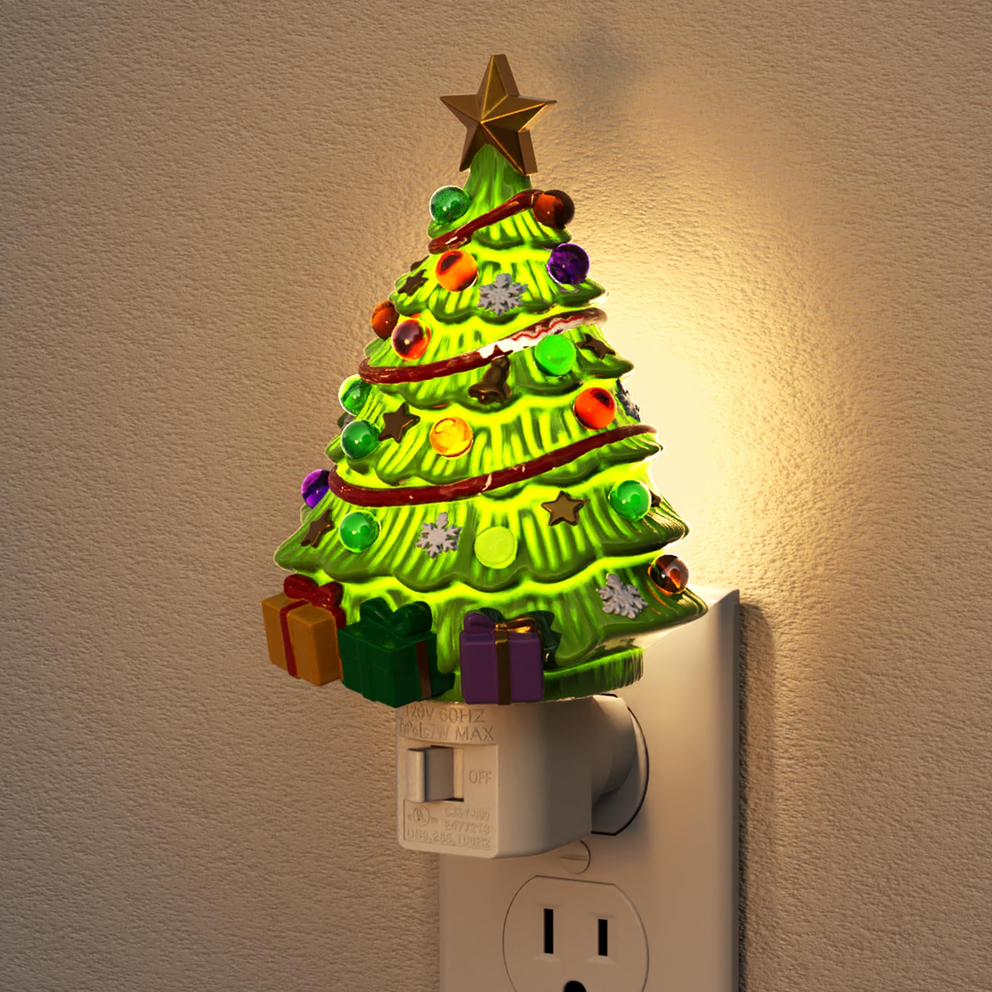 JandCase Christmas Tree Night Light, 3000K Night Lights Plug into Wall,Cute & Funny Ceramics Night Light for kids,Plug in Vintag