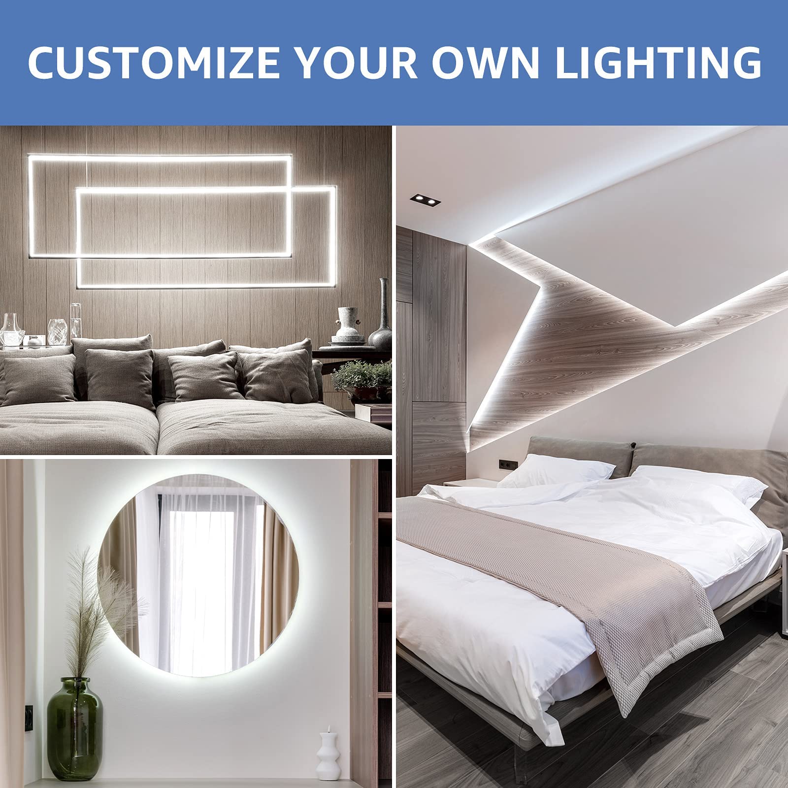Lepro LED Strip Light, 16.4ft Dimmable 6000K Tape Lights, 300 LEDs, Strong 3M Adhesive, White, Ideal for Home & Kitchen Lighting
