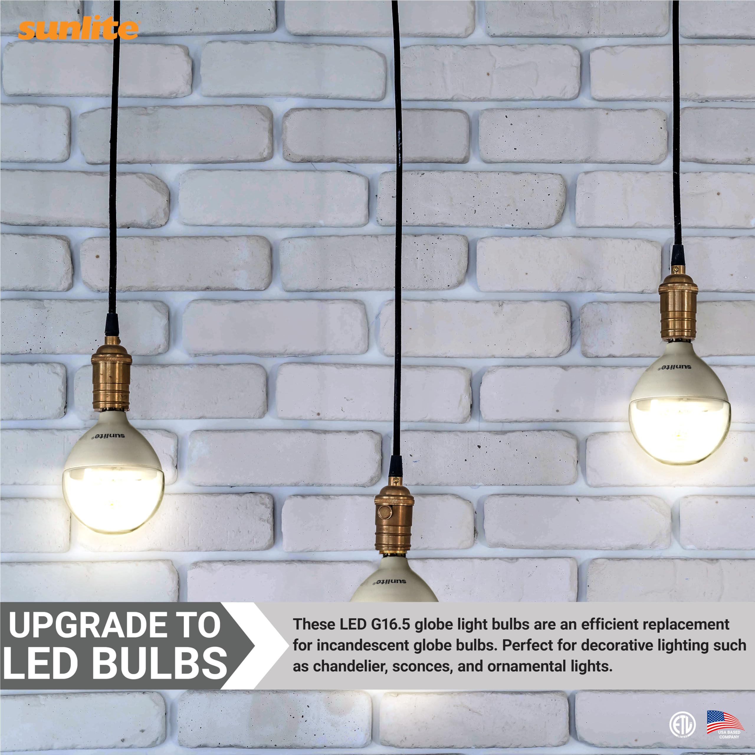 Sunlite G16.5 Light Bulb Led, 5W (40W Equiv.), 350 Lumens, Dimmable, Type G Globe Shape E12 Candelabra Base, Short Bulbs, Vanity