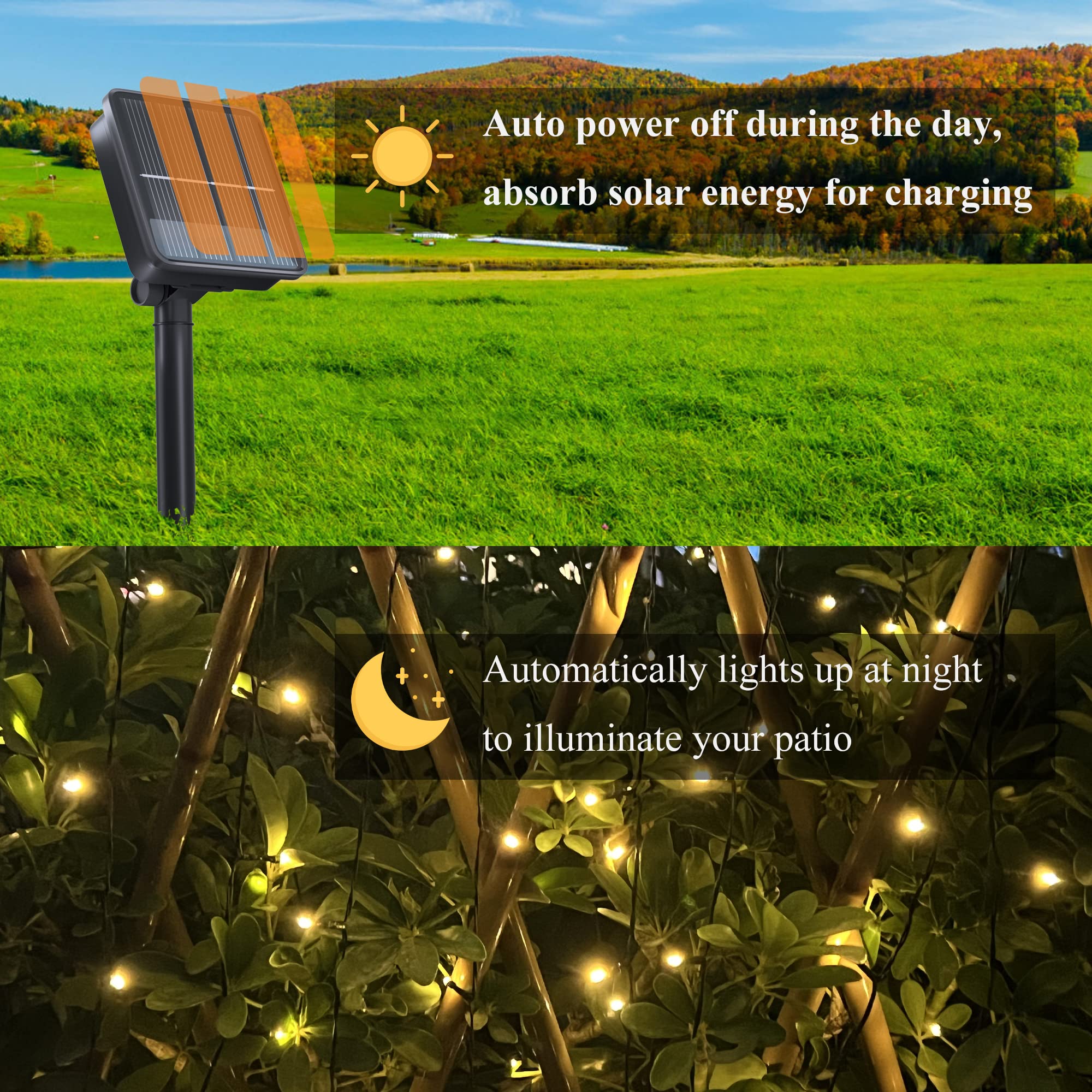 Selarlyt 2 Pack Solar Christmas Lights Outdoor, 72Ft 200 Led Solar String Lights For Outside With 8 Lighting Modes, Ip65 Waterproof Solar String Lights Outdoor For Garden Party Tree Decor,Warm White