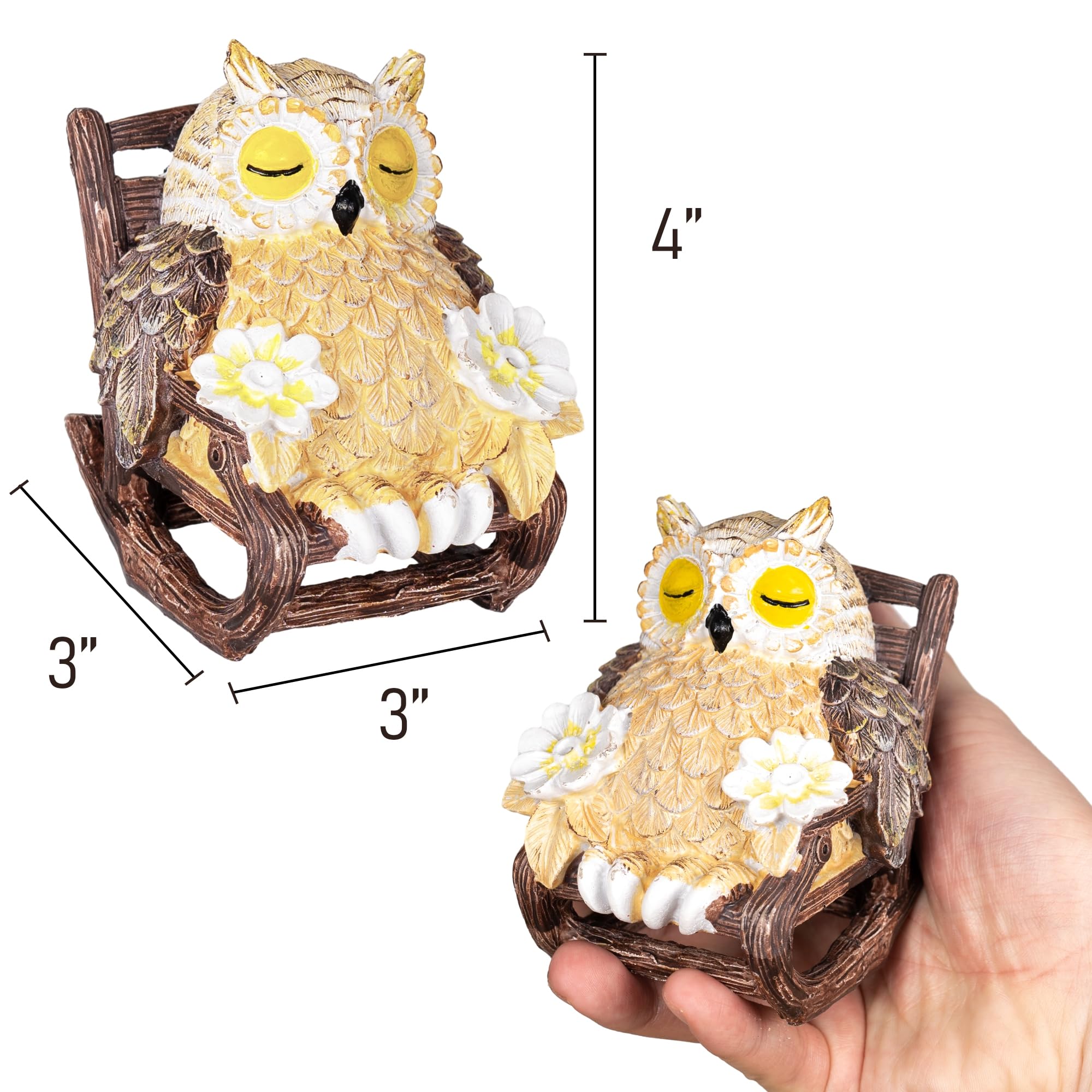 Liulo Tool Solar-Powered Owl Statue On Chair, Cute Led Owl Figure For Home, Fireplace, Outdoor, 3X3X4 In