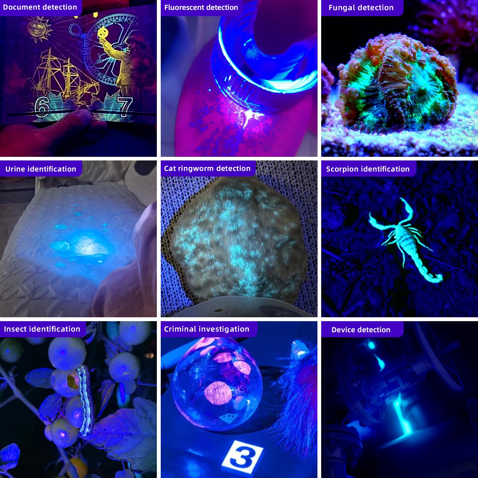 Lightfe Uv305 High-Power Uv Flashlight Usb Rechargeable, Used For Hunting Ore, Scorpion And Uv Glue Curing, Checking Pet Urine S