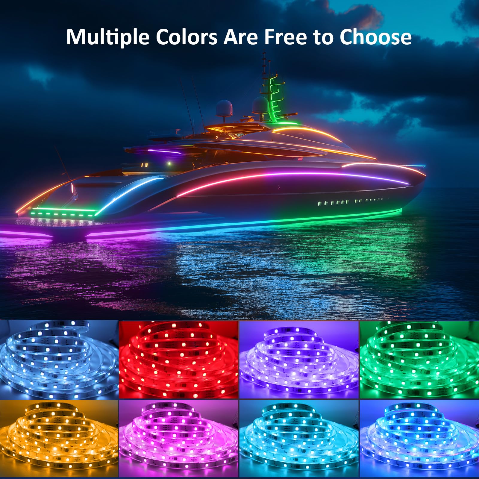 Yeenoon IC RGB LED Boat Strip Light, 32.8ft, IP68 Waterproof, Remote & App Control, Music Sync, Model 5050RGBIC12V30B